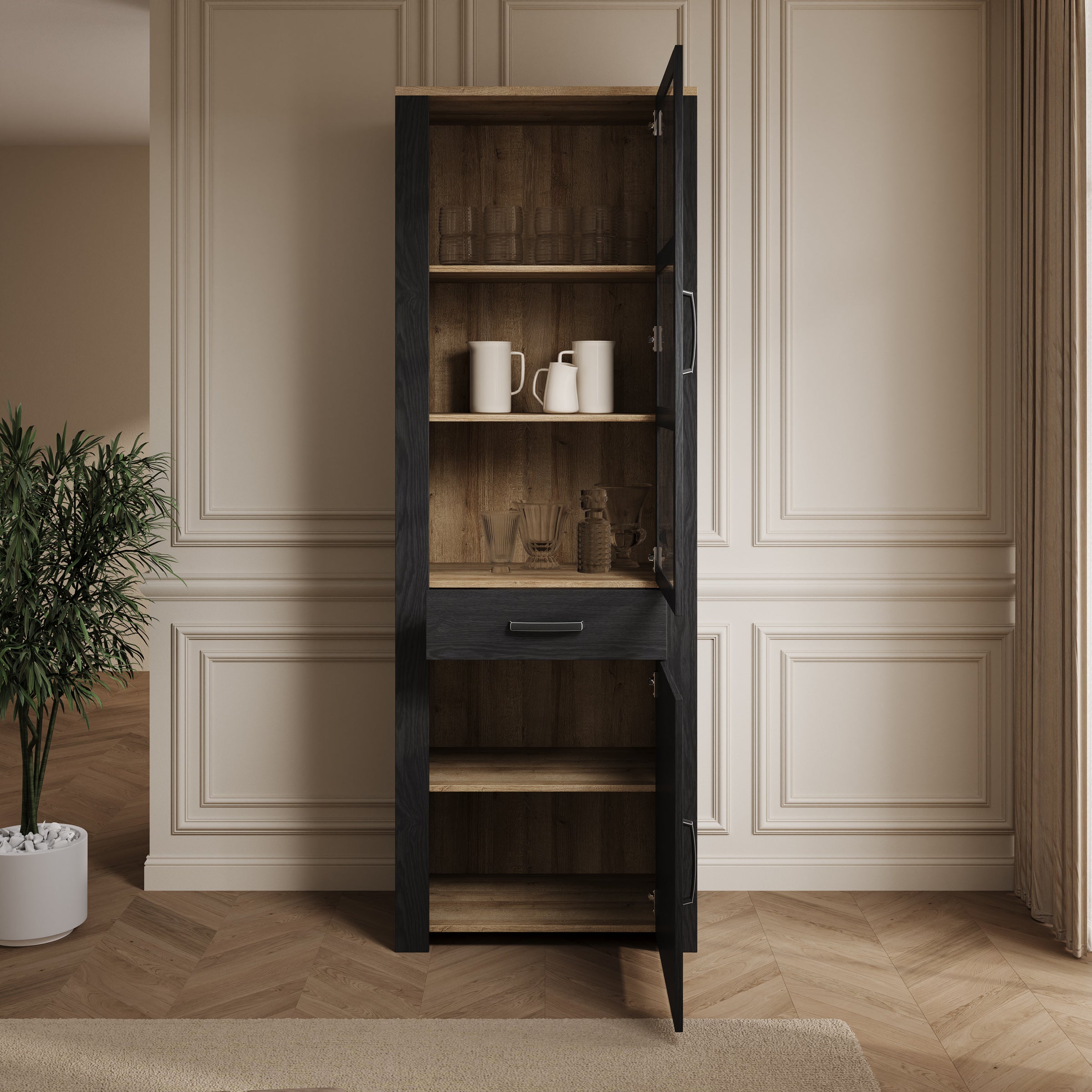 Borello - Buffetkast - Zwart - 72x42x205 cm