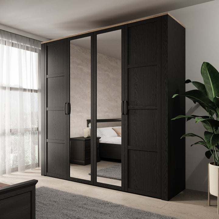 Borello - Kledingkast met 4 deuren - Zwart - 216x60x214 cm