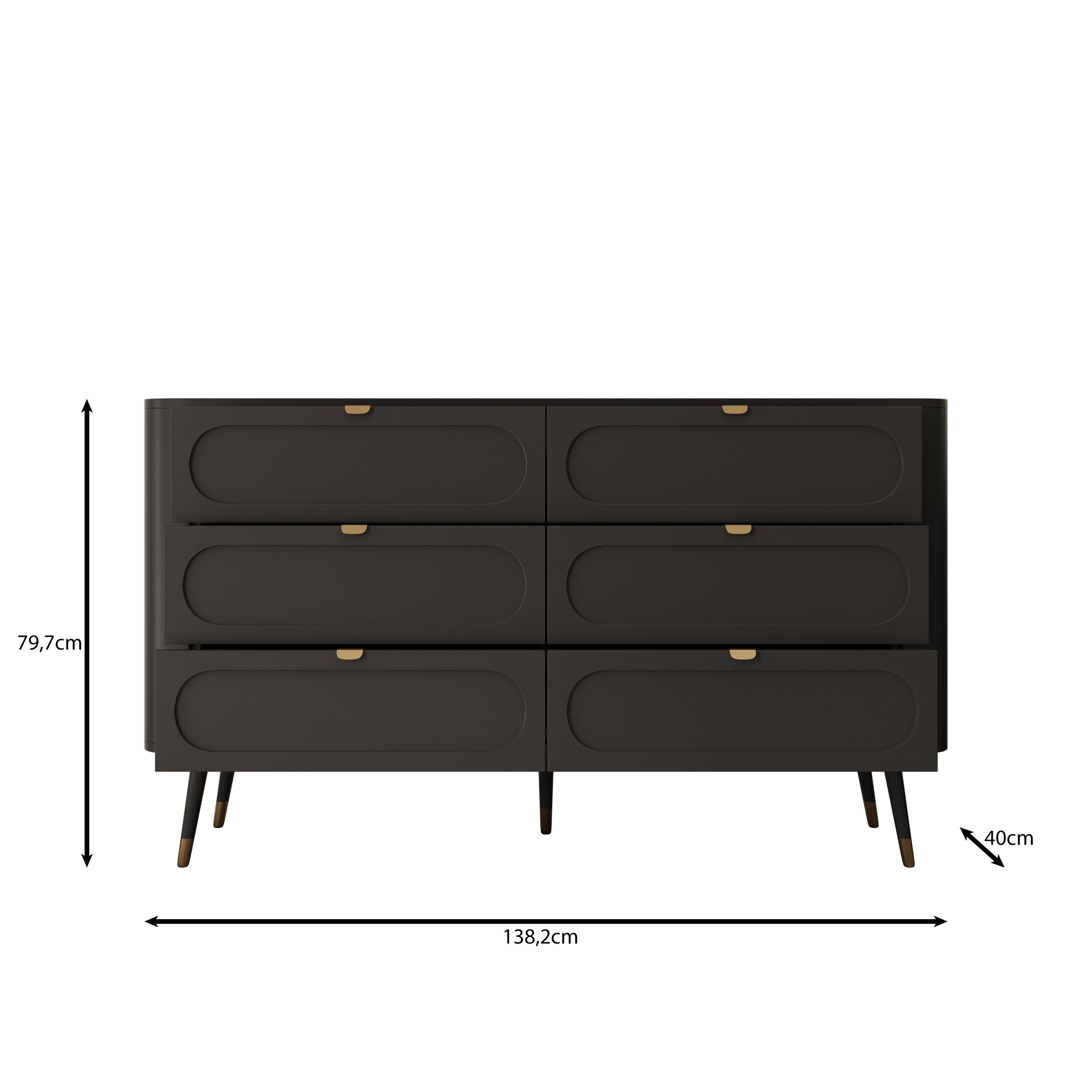 Borneo - Ladekast 6 lades - Zwart - 138x40x80 cm