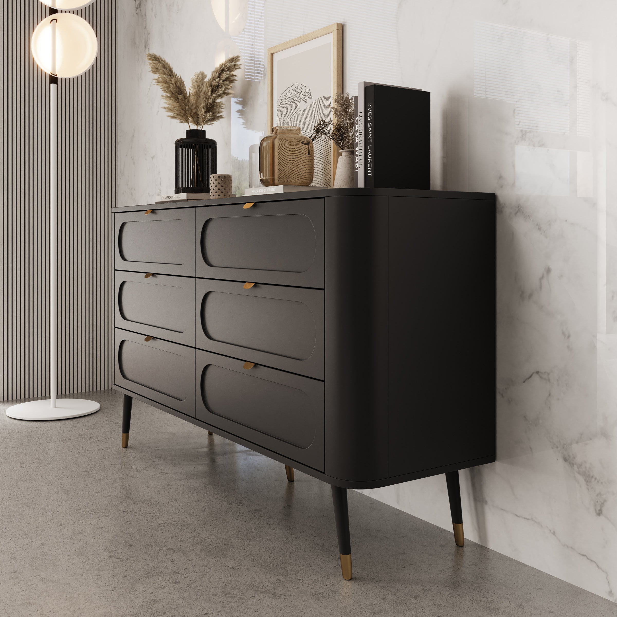 Borneo - Ladekast 6 lades - Zwart - 138x40x80 cm