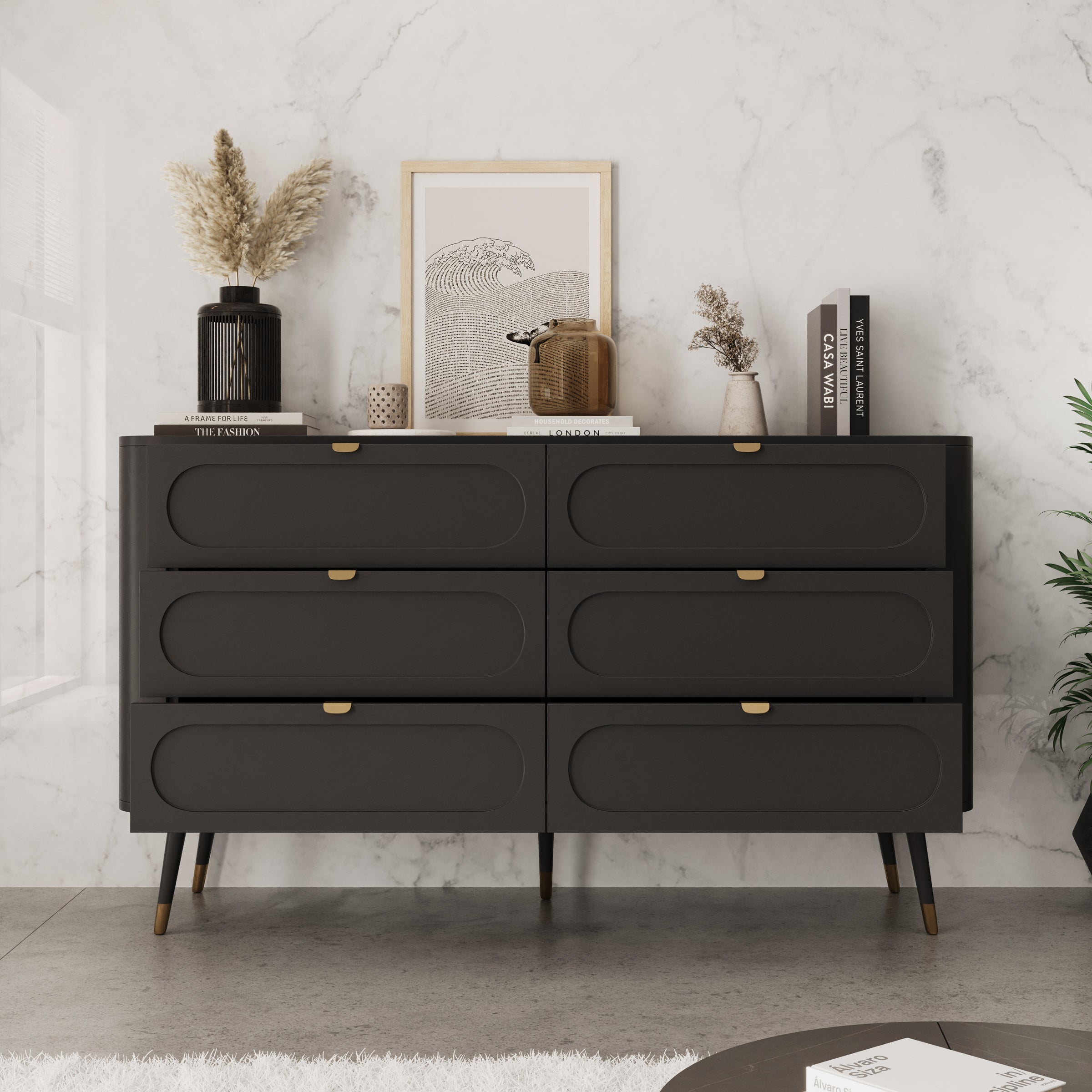 Borneo - Ladekast 6 lades - Zwart - 138x40x80 cm