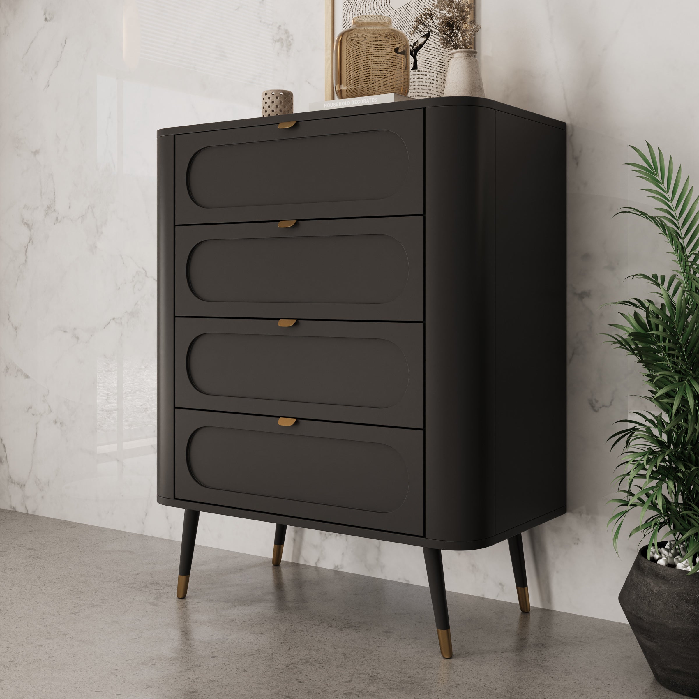 Borneo - Ladekast met 4 lades - Zwart - 78x40x98 cm