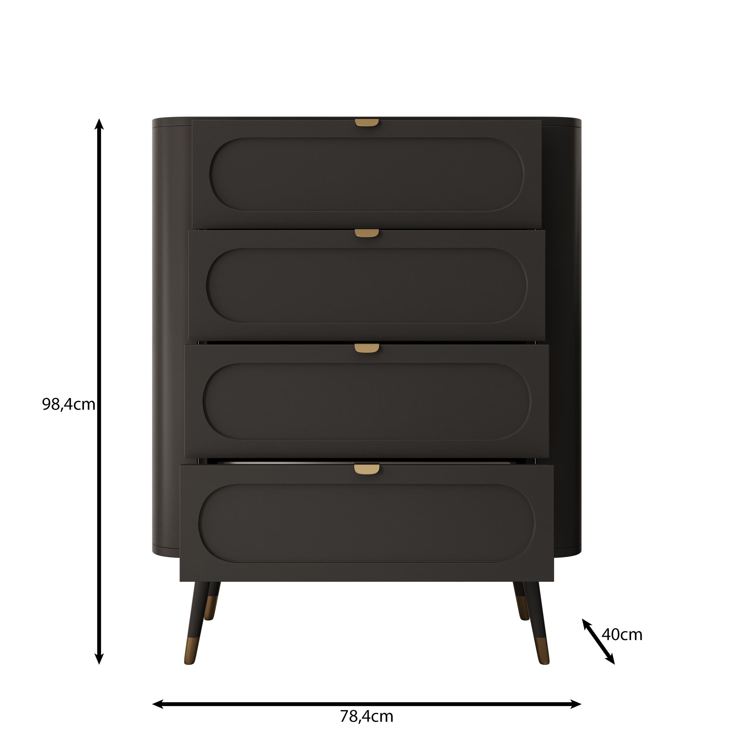 Borneo - Ladekast met 4 lades - Zwart - 78x40x98 cm