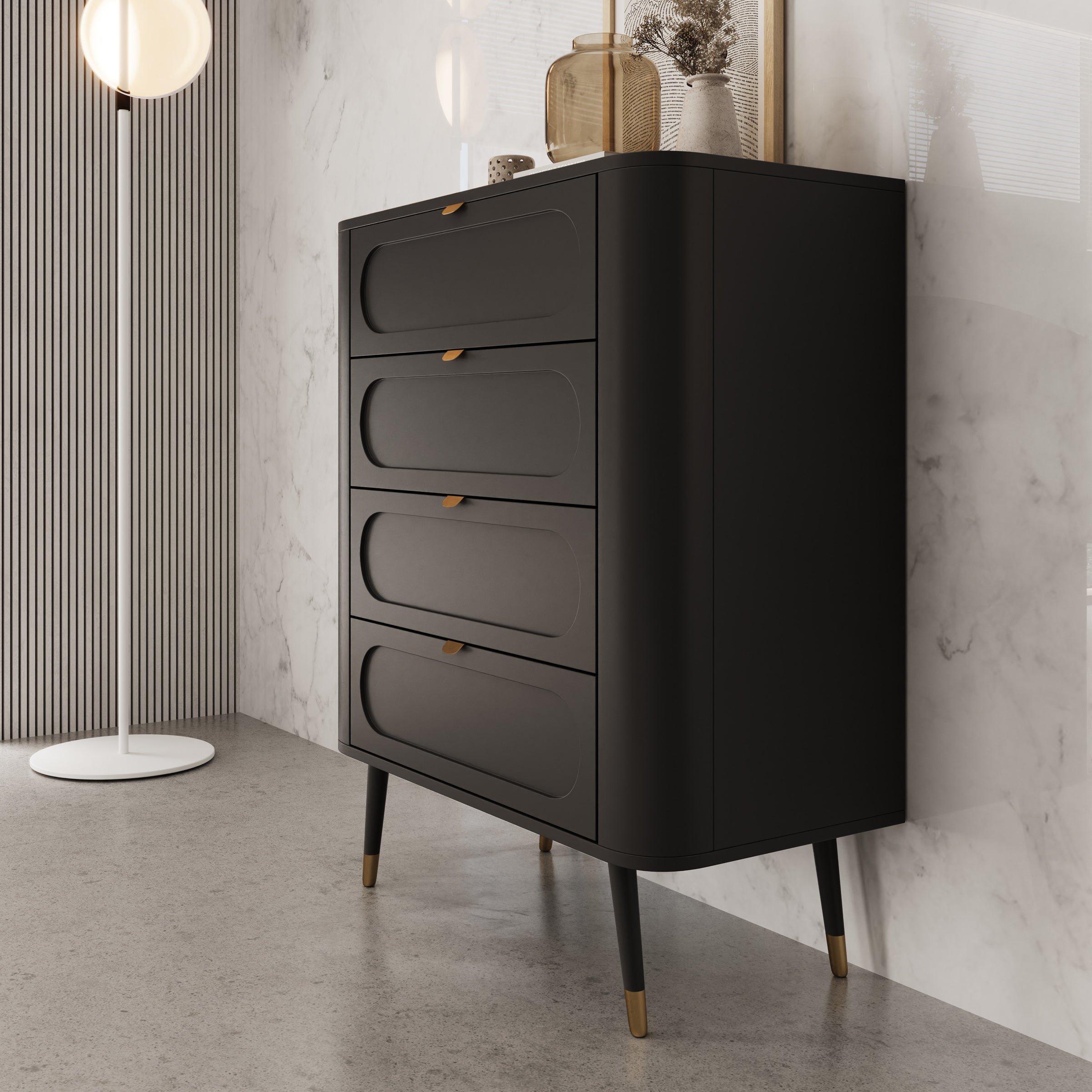 Borneo - Ladekast met 4 lades - Zwart - 78x40x98 cm