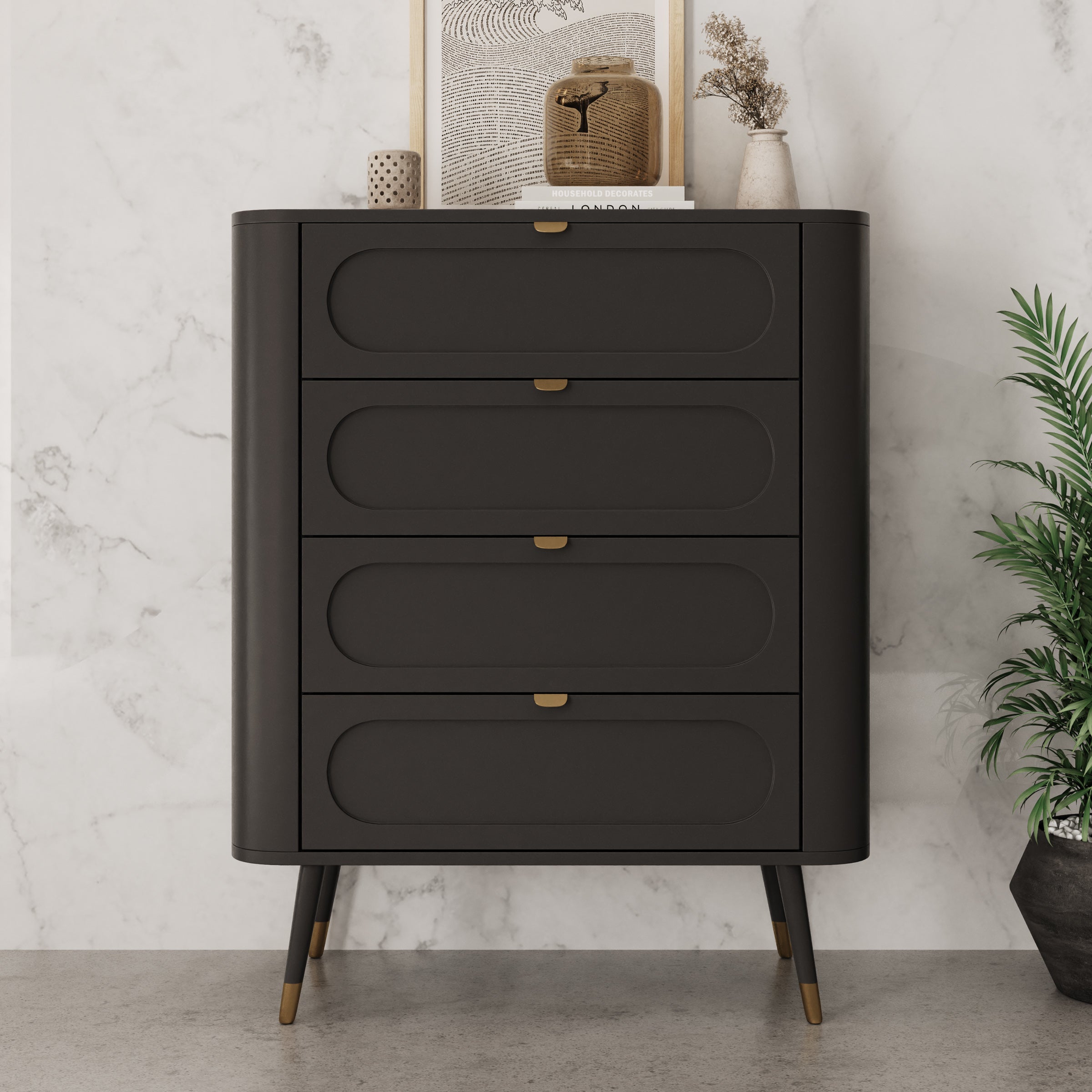 Borneo - Ladekast met 4 lades - Zwart - 78x40x98 cm