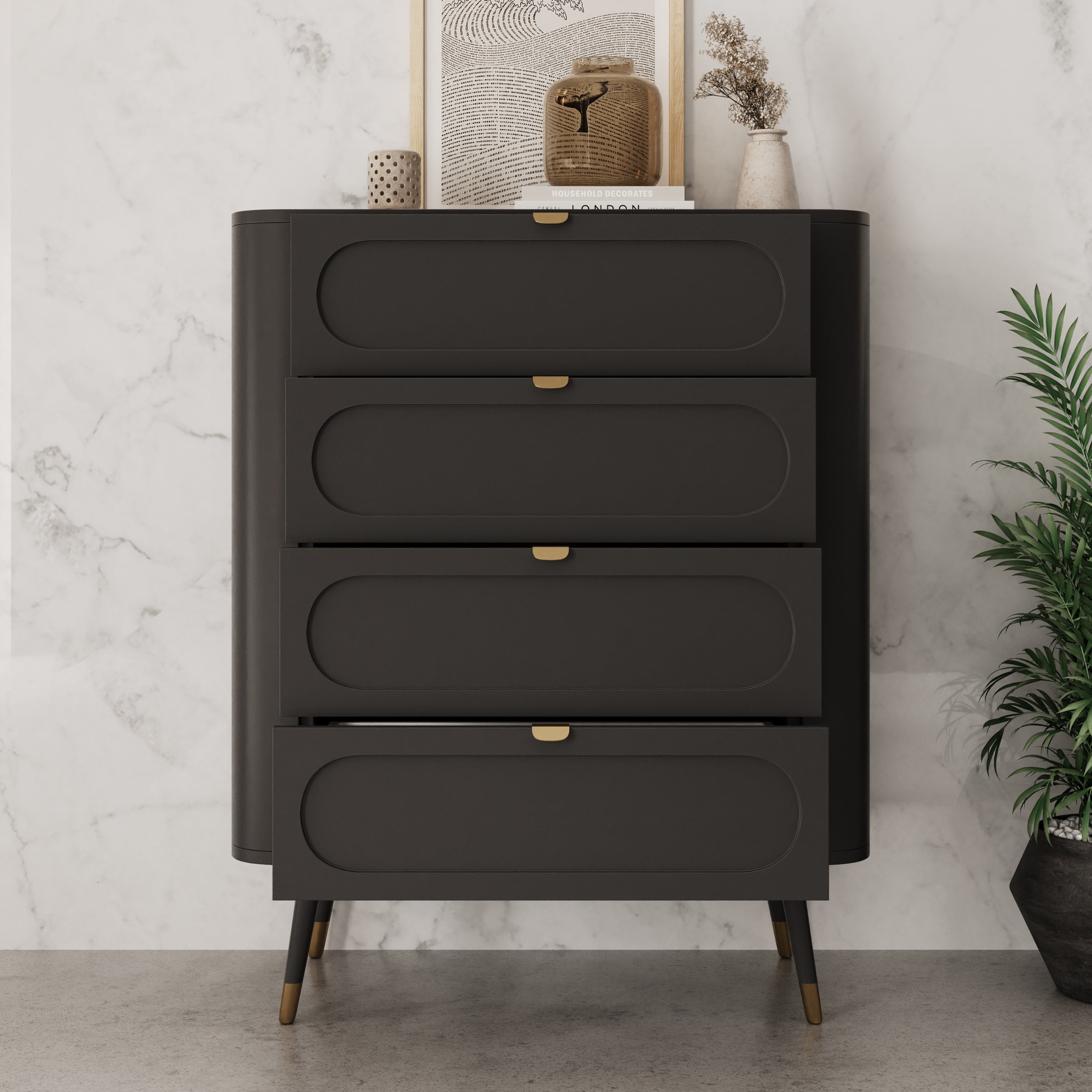 Borneo - Ladekast met 4 lades - Zwart - 78x40x98 cm