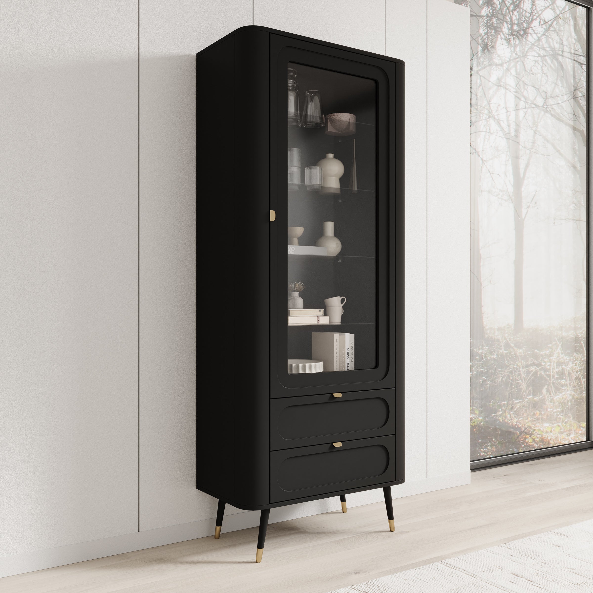 Borneo - Vitrinekast - Zwart - 78x40x192 cm