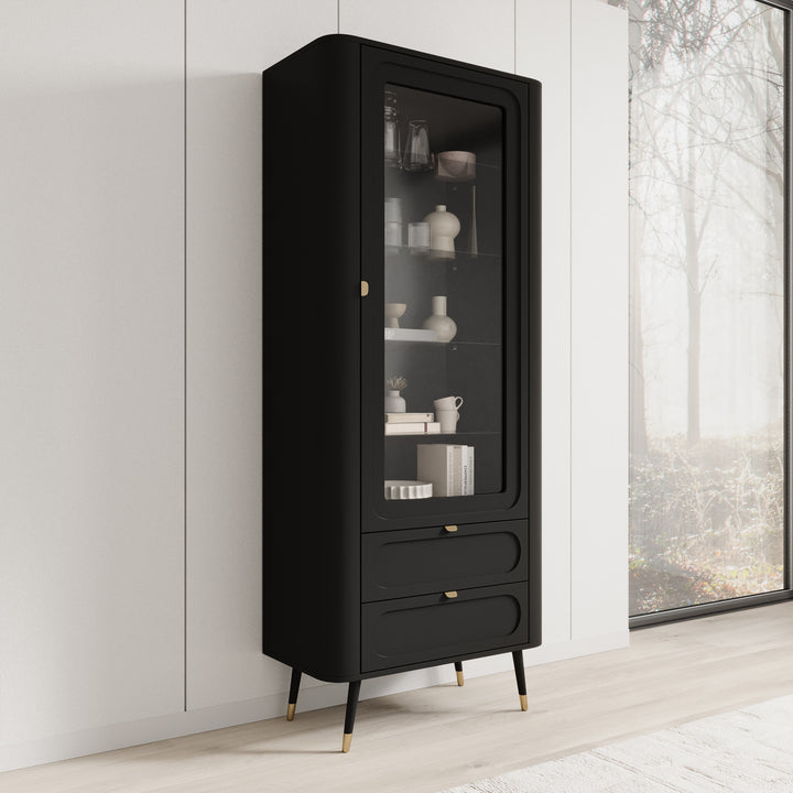 Borneo - Vitrinekast - Zwart - 78x40x192 cm
