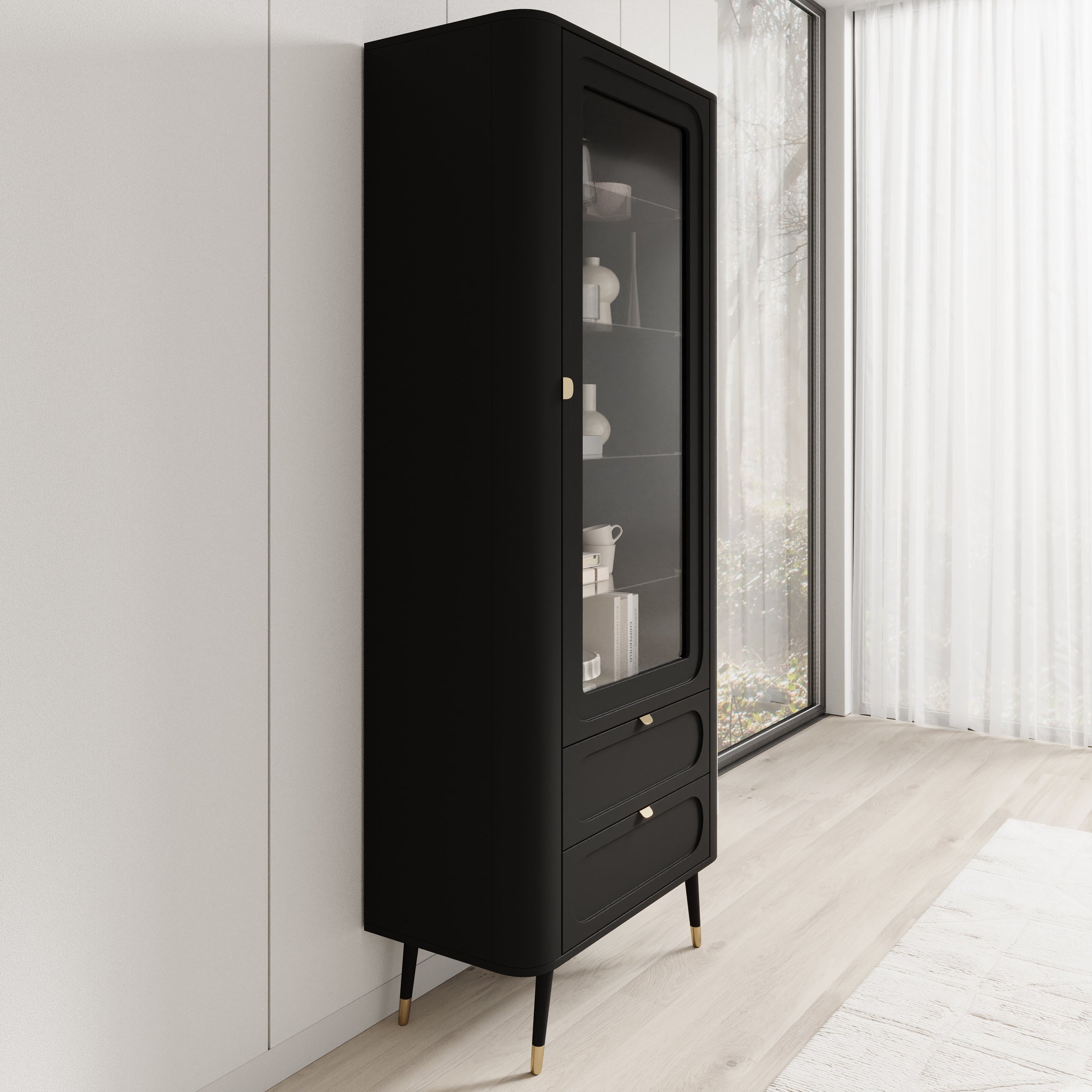 Borneo - Vitrinekast - Zwart - 78x40x192 cm