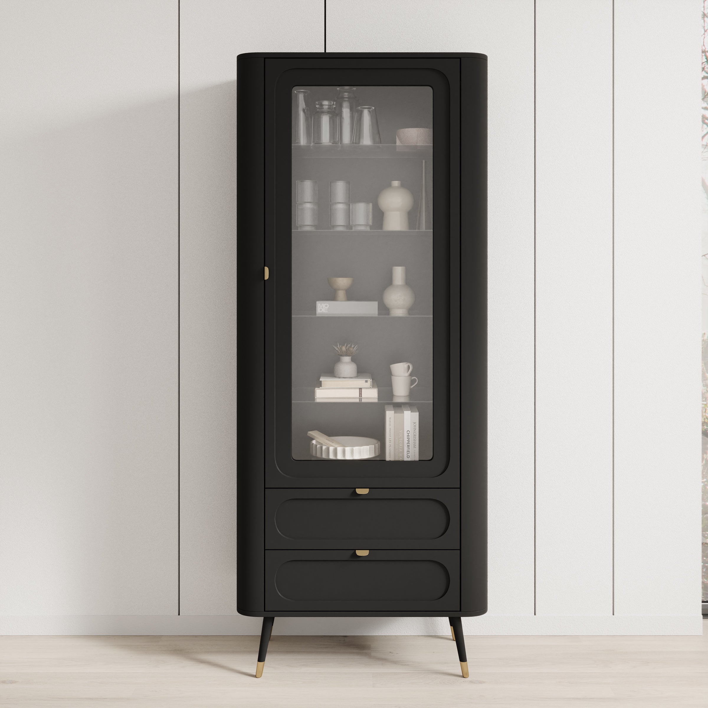 Borneo - Vitrinekast - Zwart - 78x40x192 cm