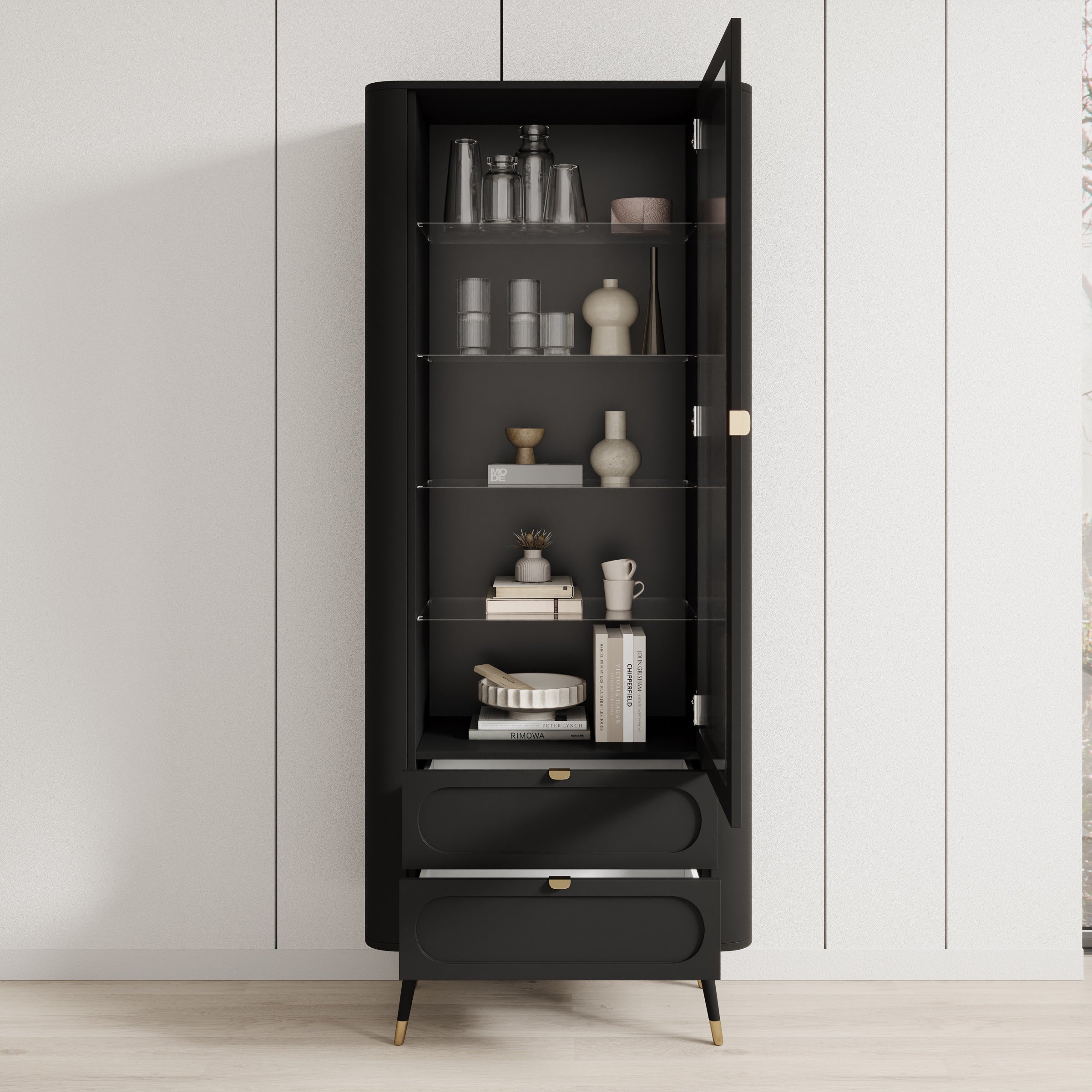 Borneo - Vitrinekast - Zwart - 78x40x192 cm