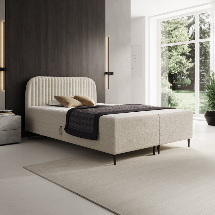 Bosque - Boxspring met opbergruimte - Teddystof beige - 140x200 cm