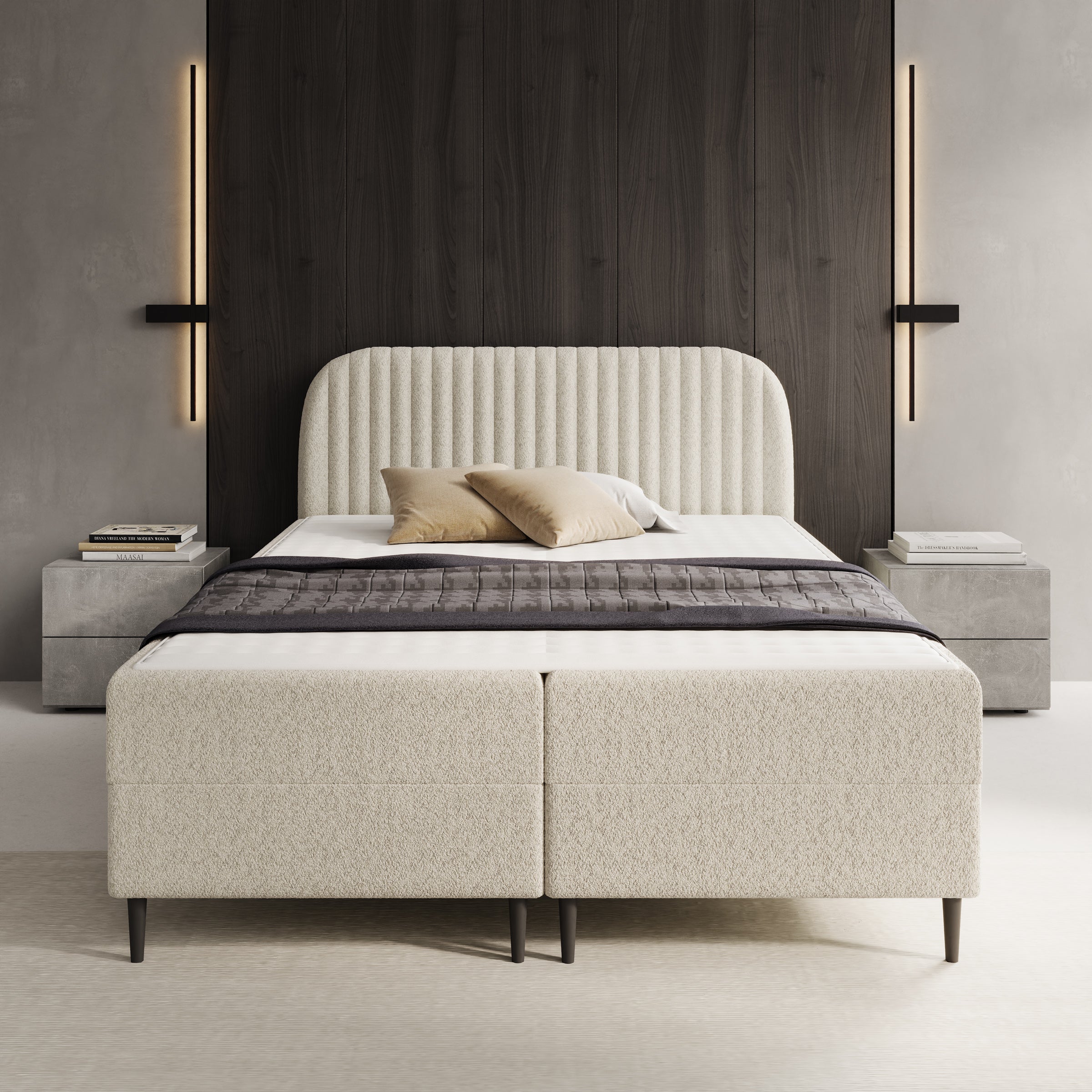 Bosque - Boxspring met opbergruimte - Teddystof beige - 140x200 cm