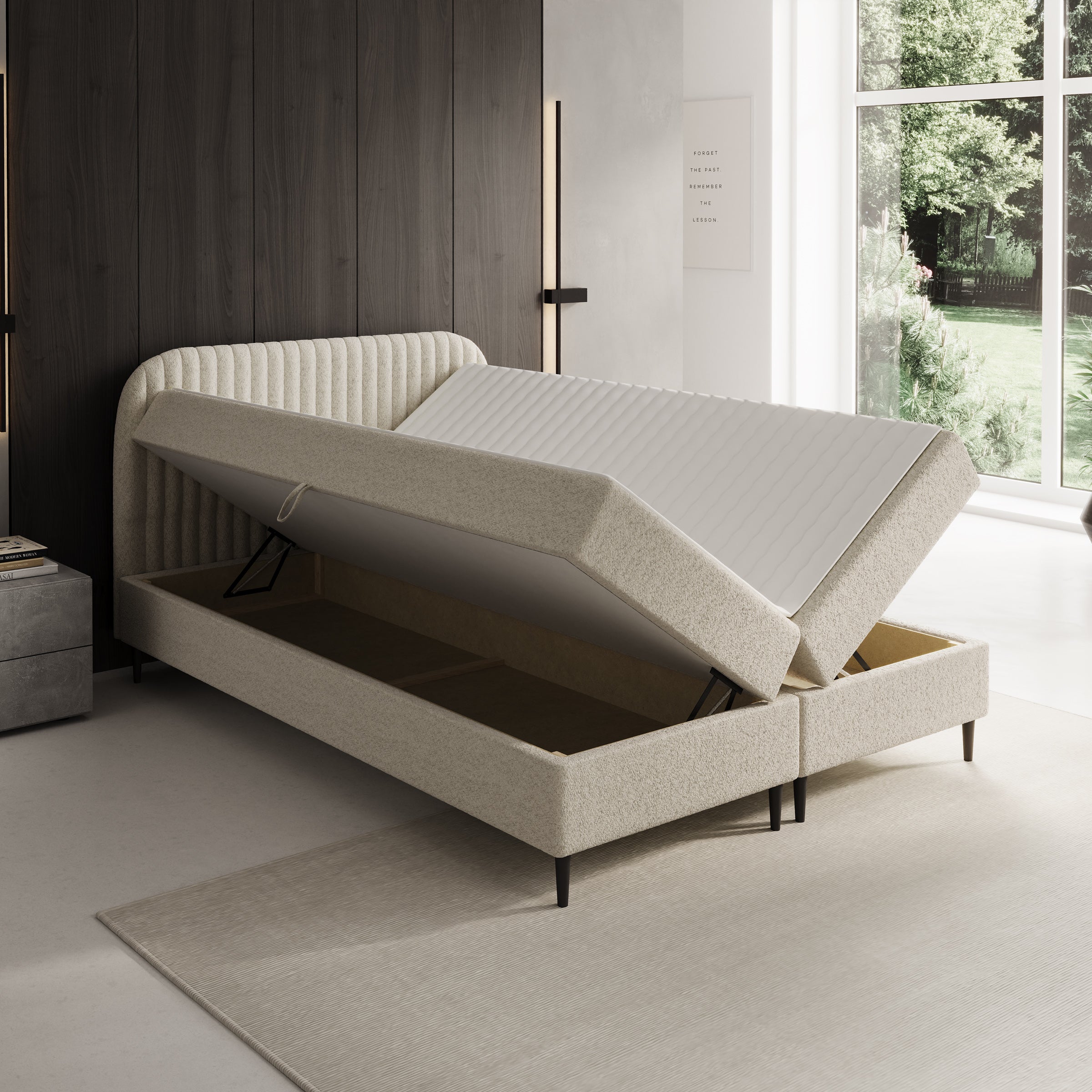 Bosque - Boxspring met opbergruimte - Teddystof beige - 140x200 cm