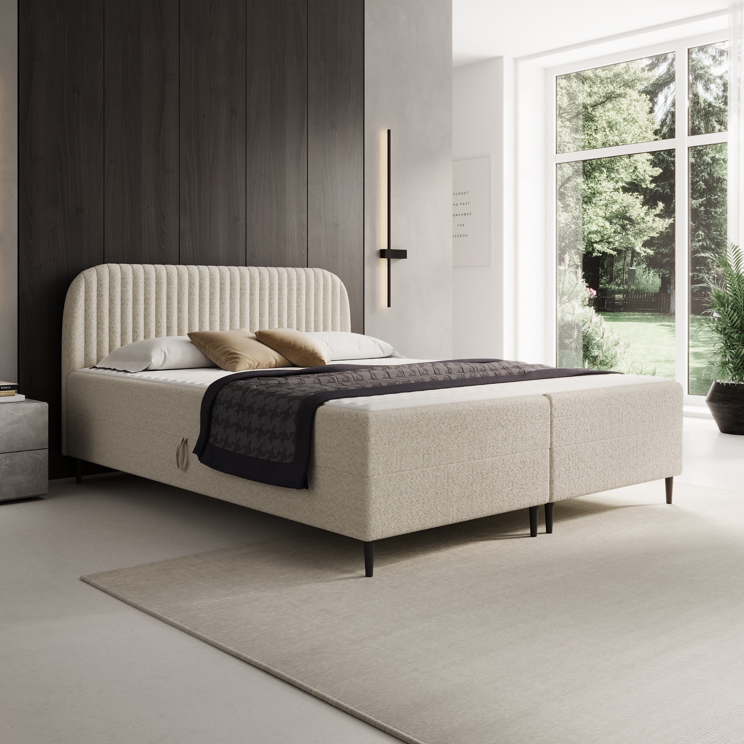 Bosque - Boxspring met opbergruimte - Teddystof beige - 160x200 cm