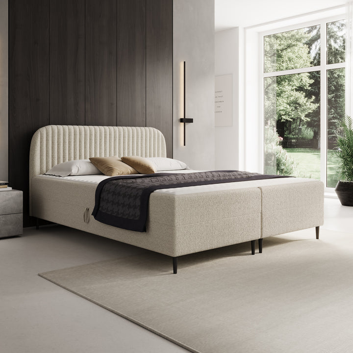 Bosque - Boxspring met opbergruimte - Teddystof beige - 160x200 cm