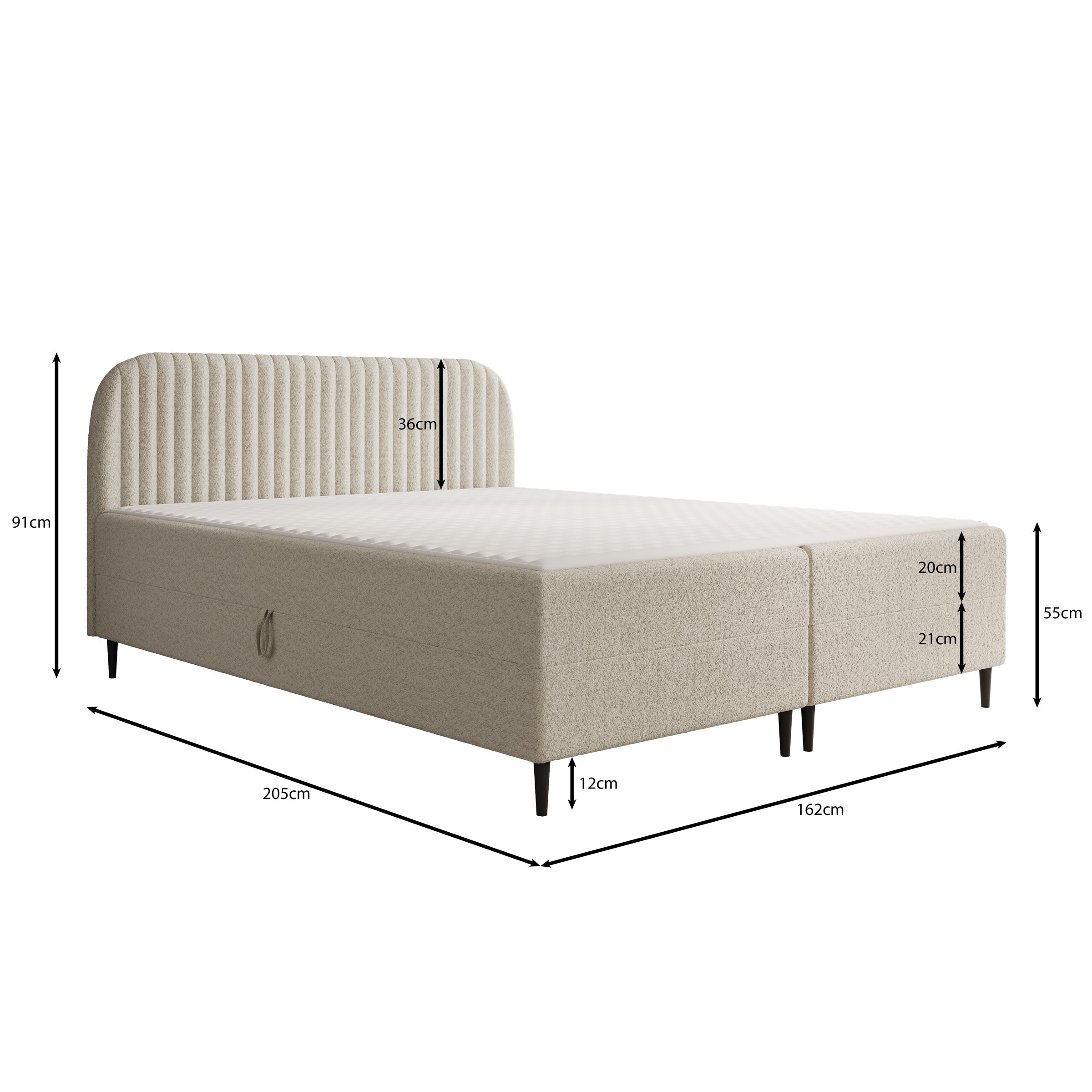Bosque - Boxspring met opbergruimte - Teddystof zwart - 160x200 cm