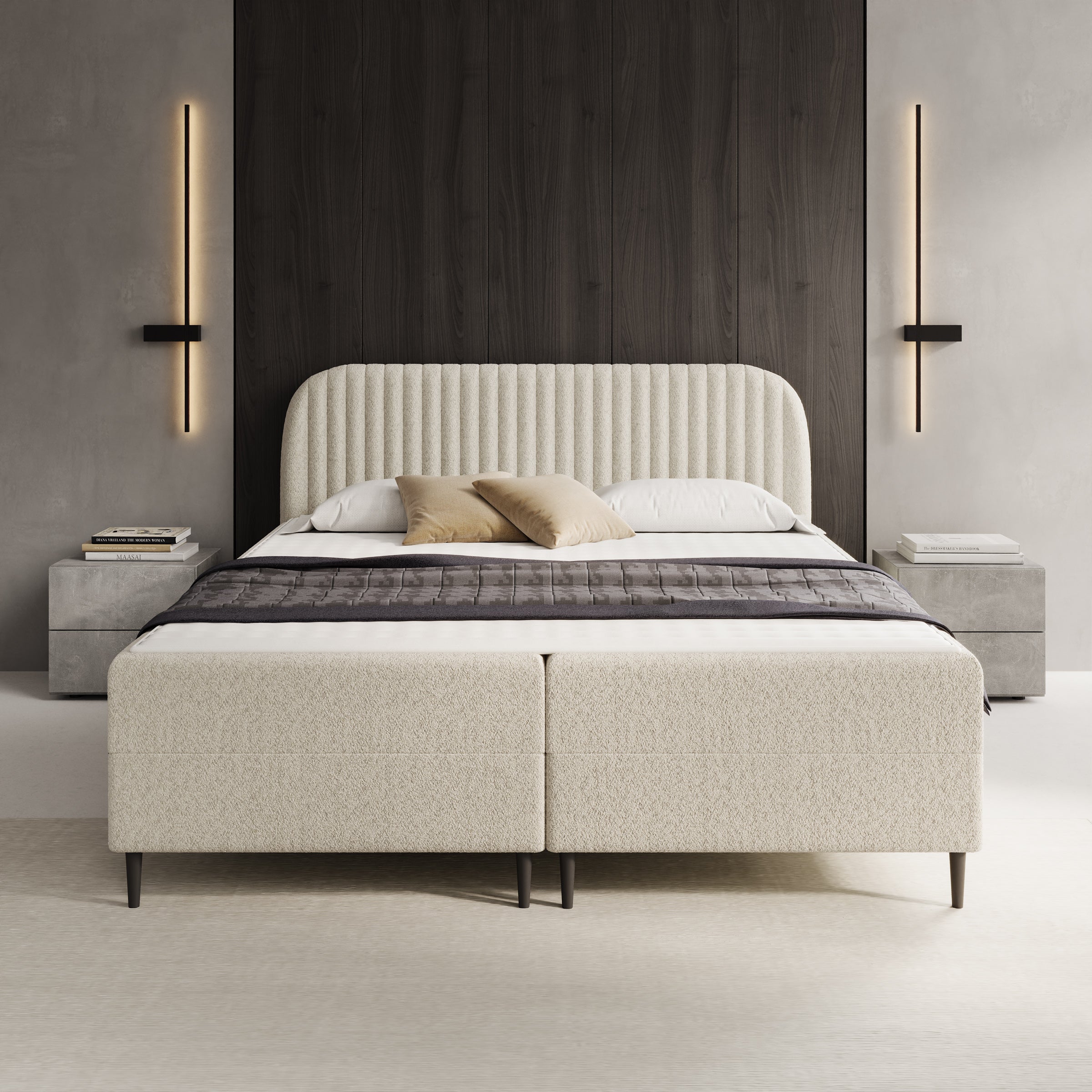 Bosque - Boxspring met opbergruimte - Teddystof beige - 160x200 cm