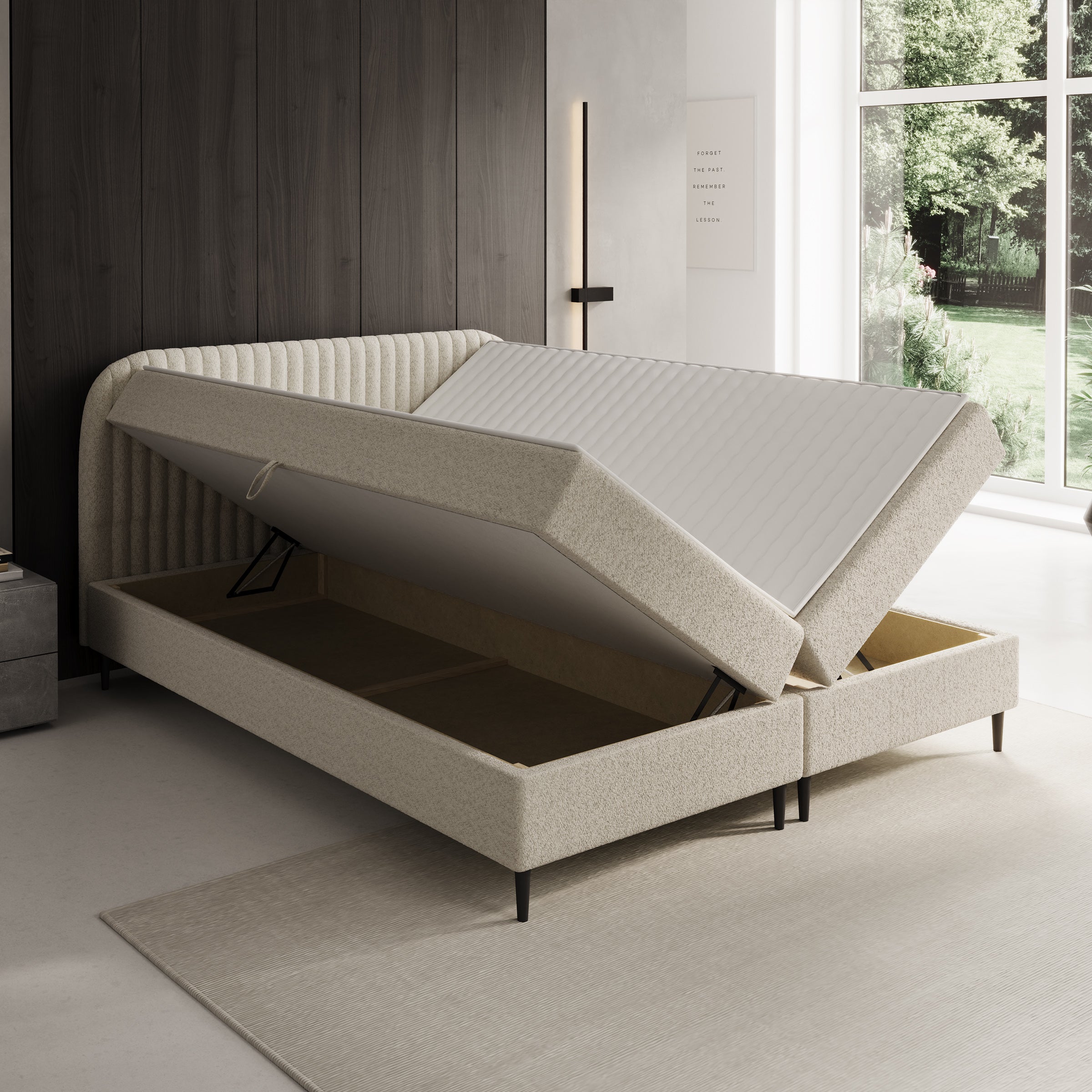 Bosque - Boxspring met opbergruimte - Teddystof beige - 160x200 cm
