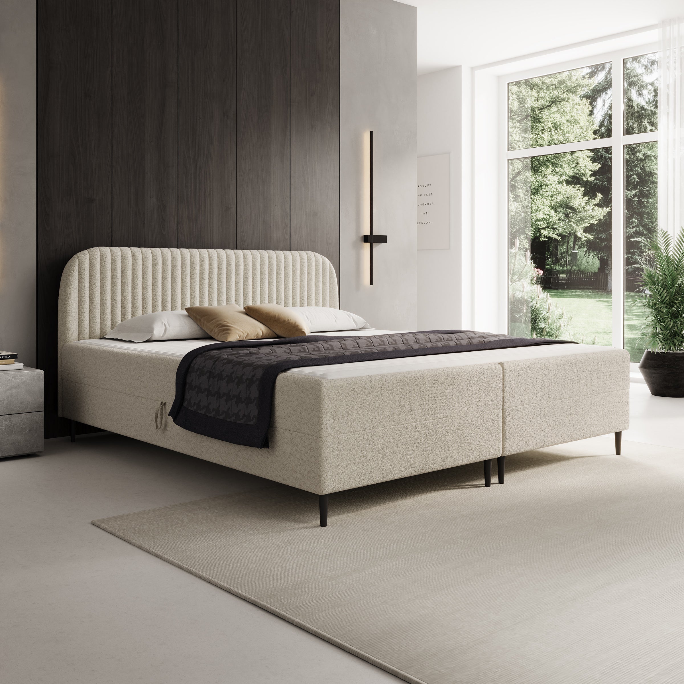 Bosque - Boxspring met opbergruimte - Teddystof beige - 180x200 cm