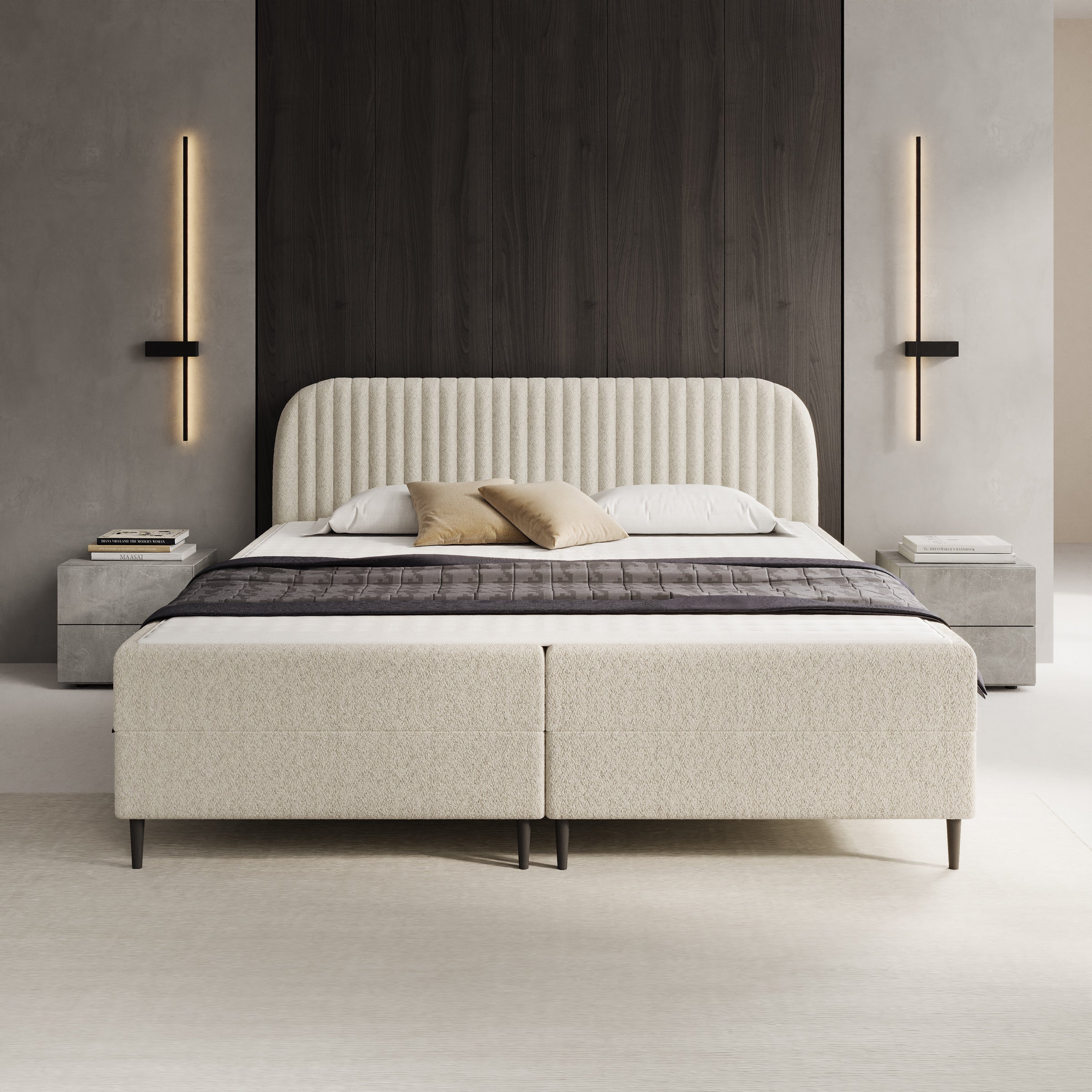 Bosque - Boxspring met opbergruimte - Teddystof beige - 180x200 cm