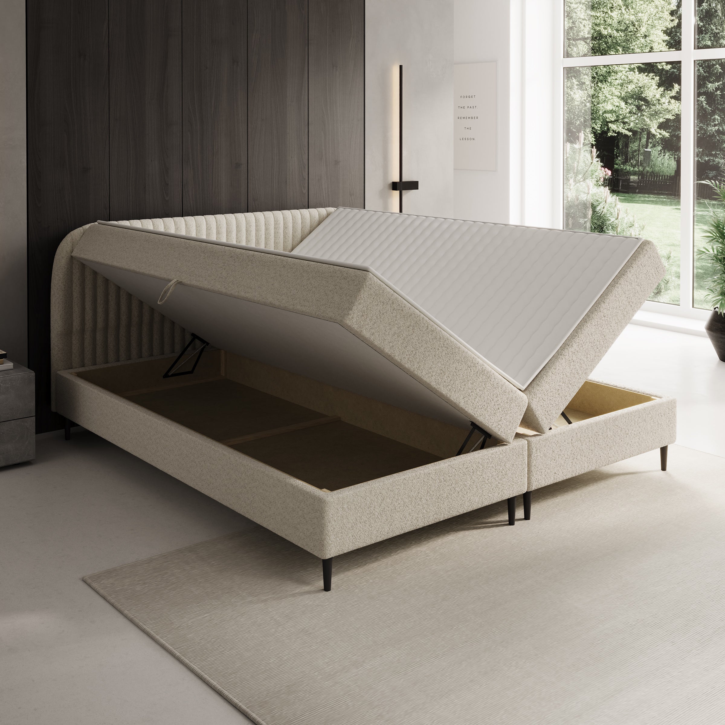 Bosque - Boxspring met opbergruimte - Teddystof beige - 180x200 cm