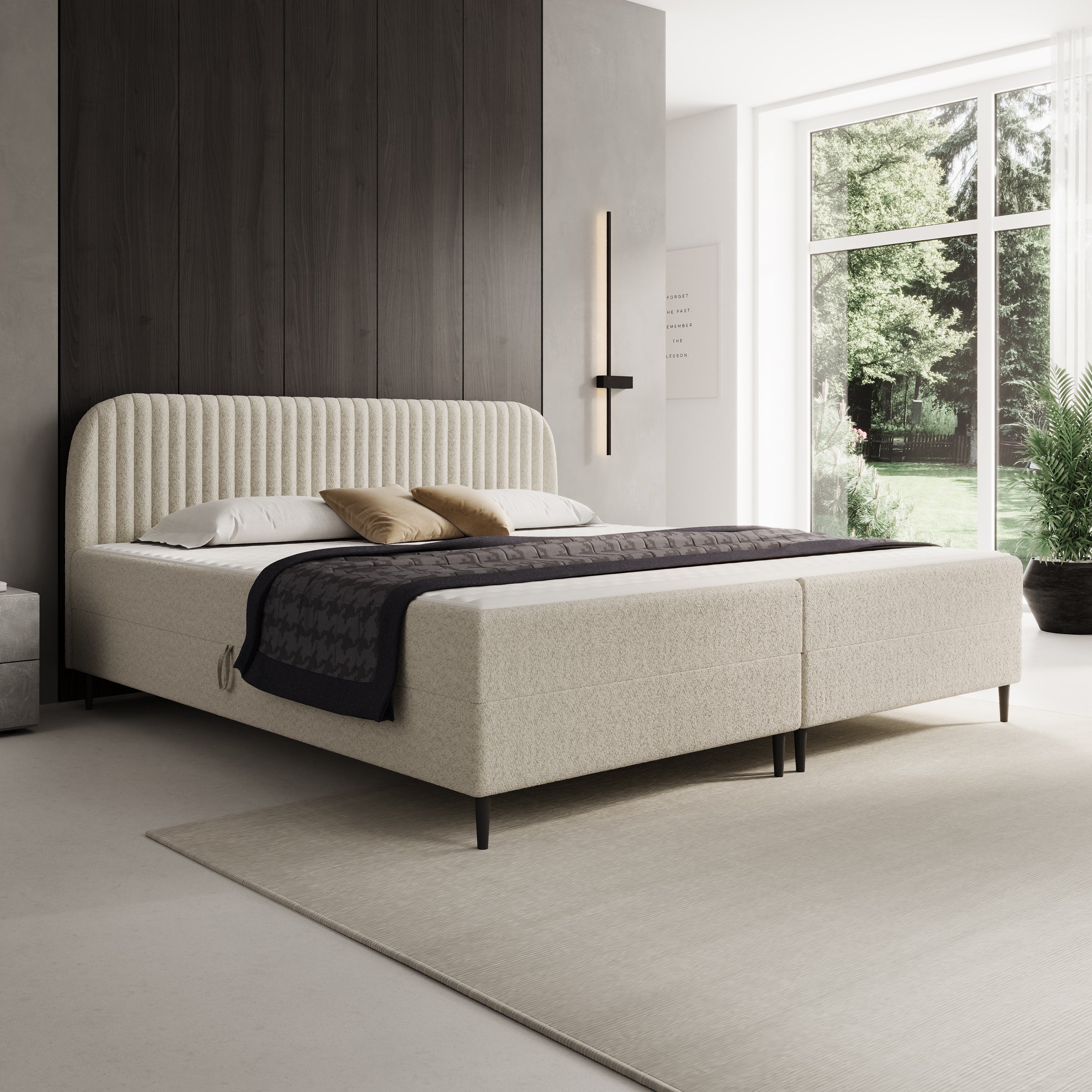 Bosque - Boxspring met opbergruimte - Teddystof beige - 200x200 cm