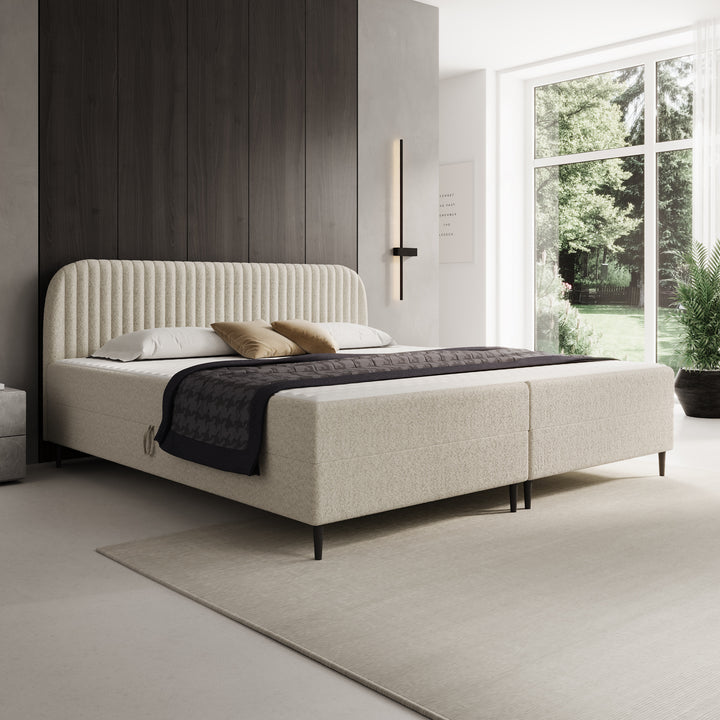Bosque - Boxspring met opbergruimte - Teddystof beige - 200x200 cm