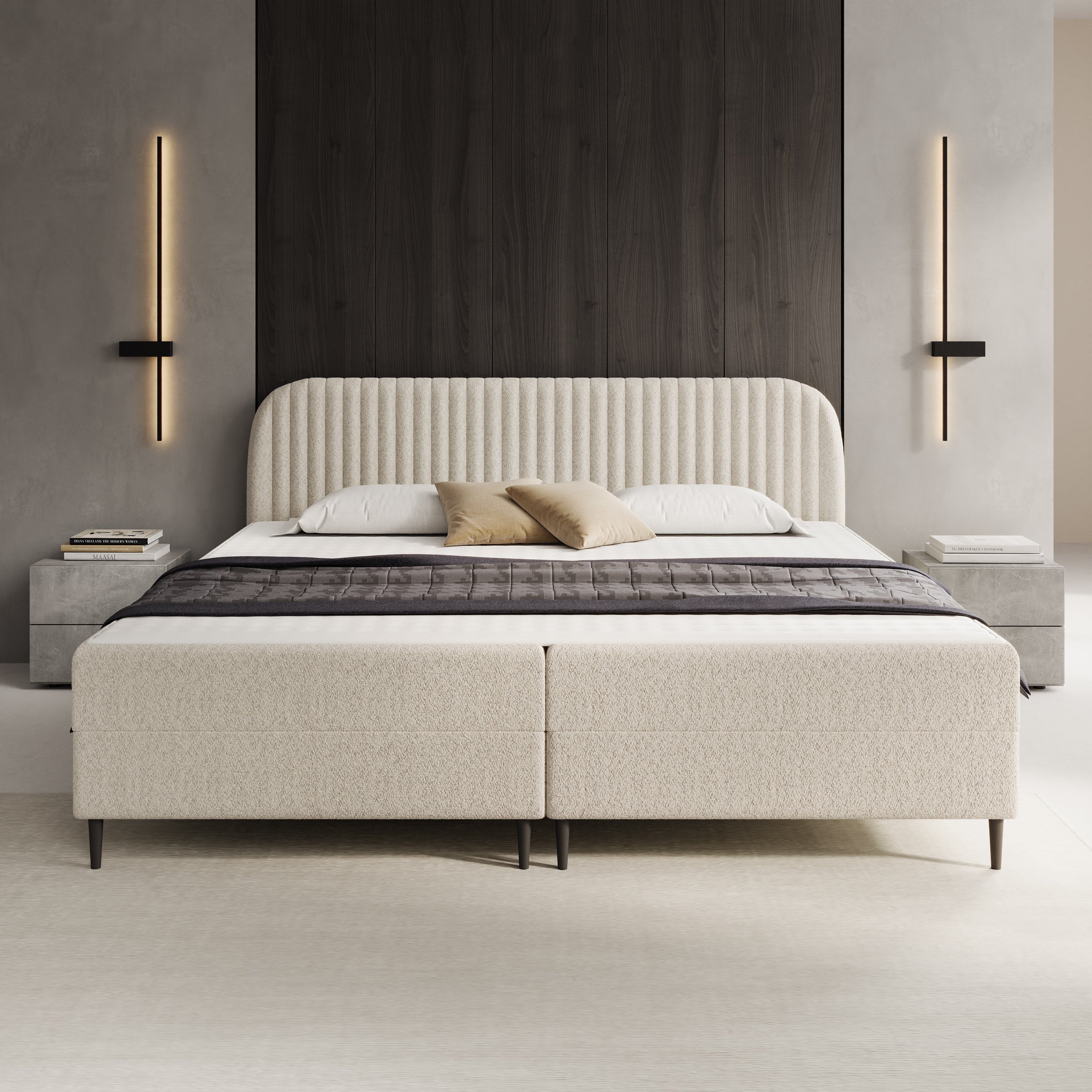 Bosque - Boxspring met opbergruimte - Teddystof beige - 200x200 cm