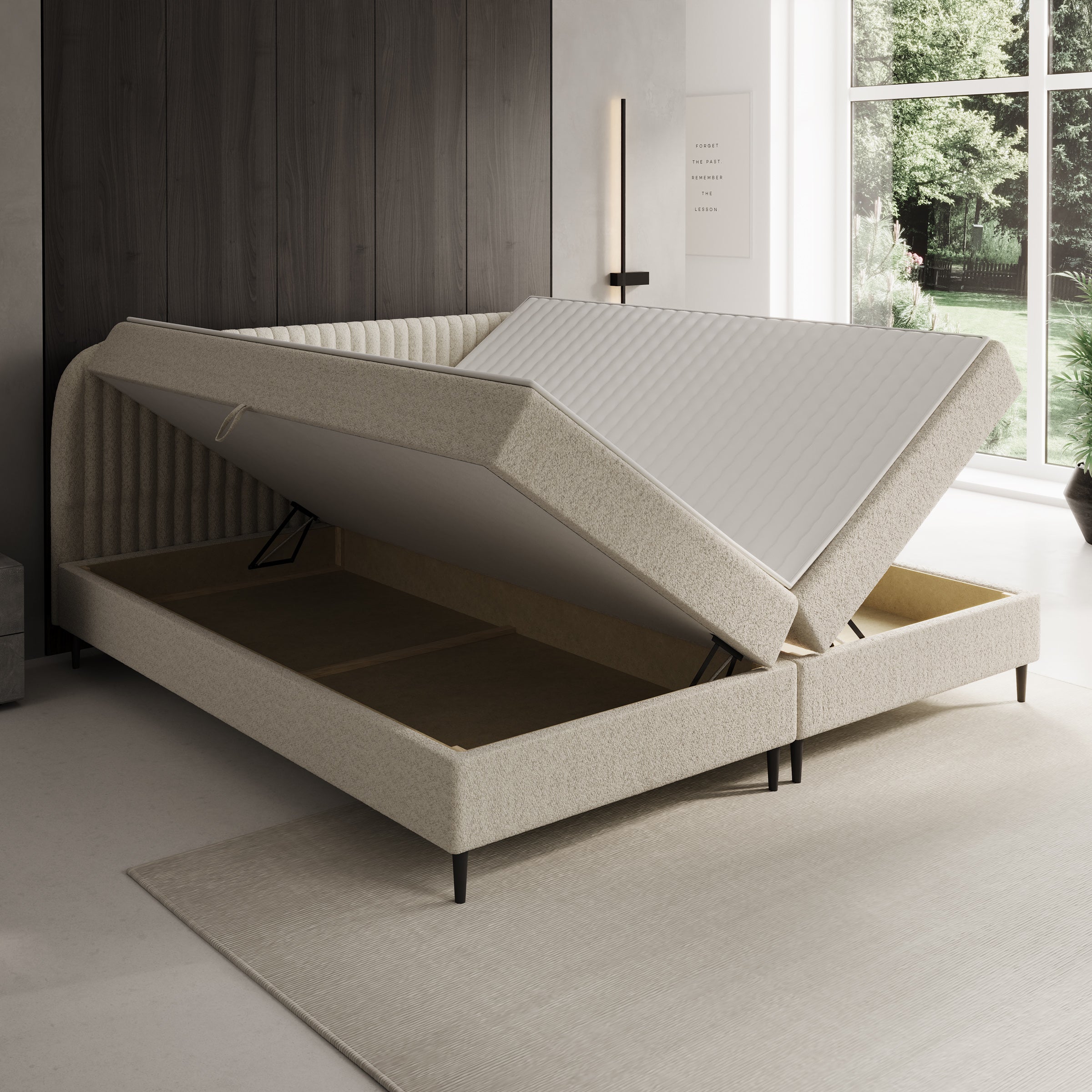 Bosque - Boxspring met opbergruimte - Teddystof beige - 200x200 cm