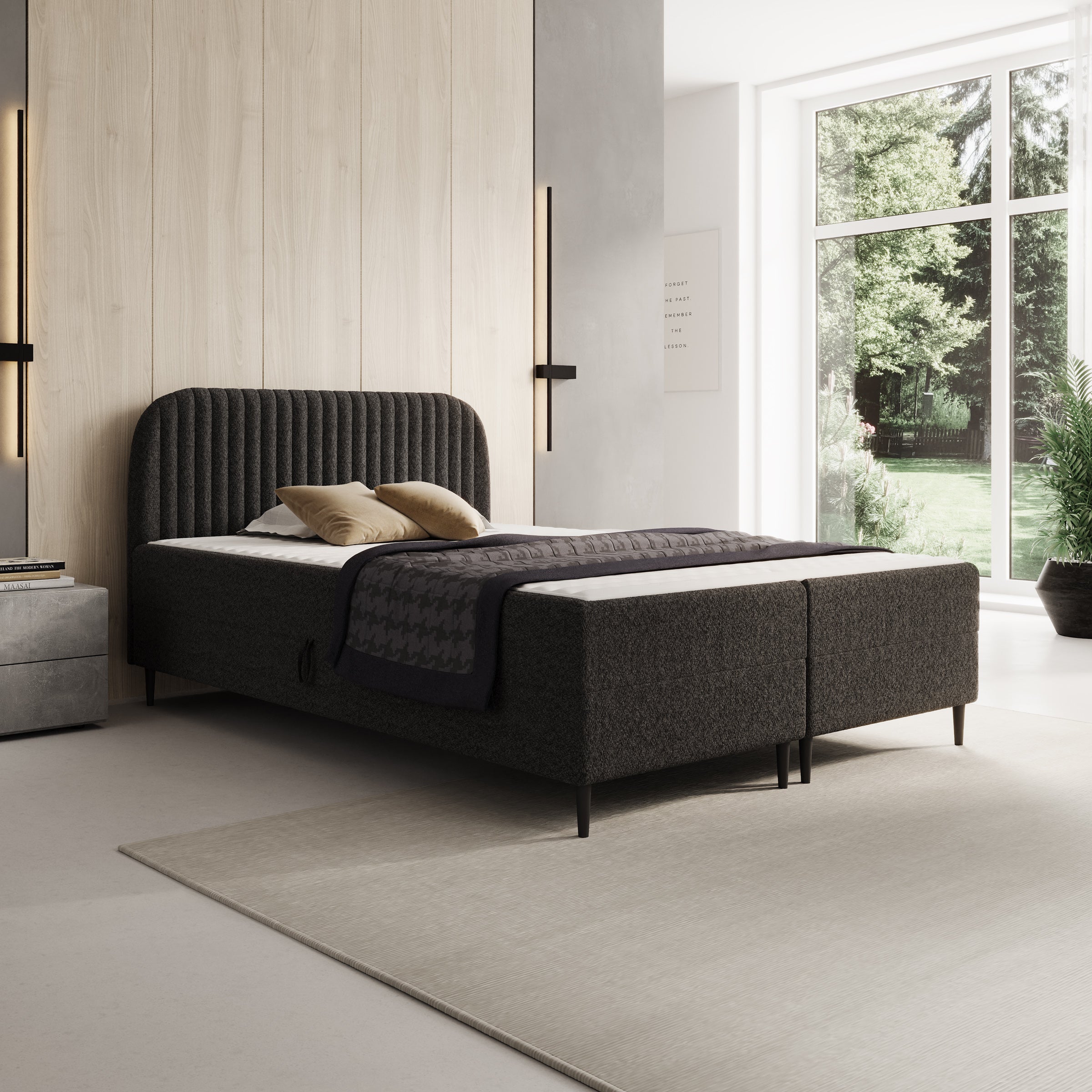 Bosque - Boxspring met opbergruimte - Teddystof zwart - 140x200 cm