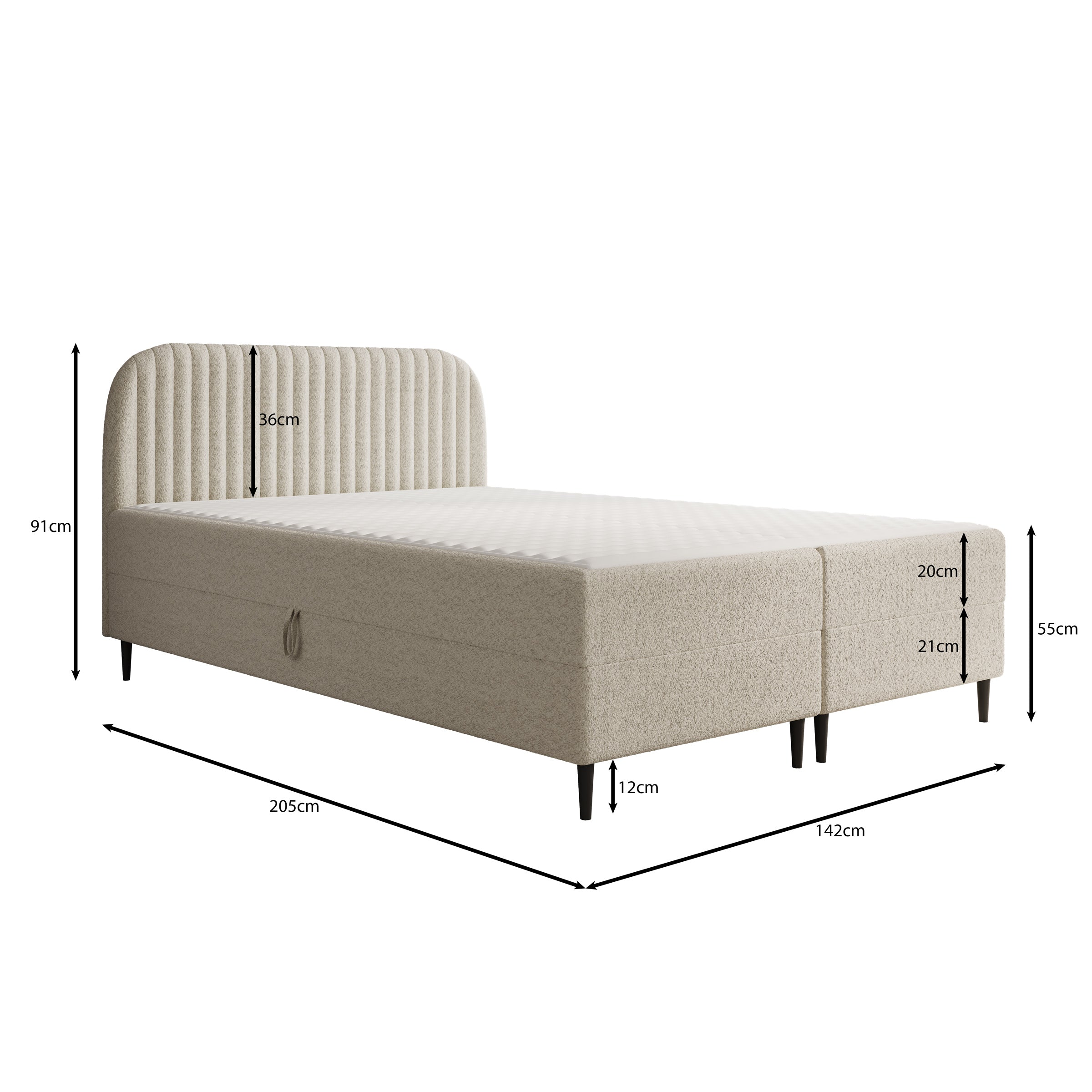 Bosque - Boxspring met opbergruimte - Teddystof zwart - 140x200 cm