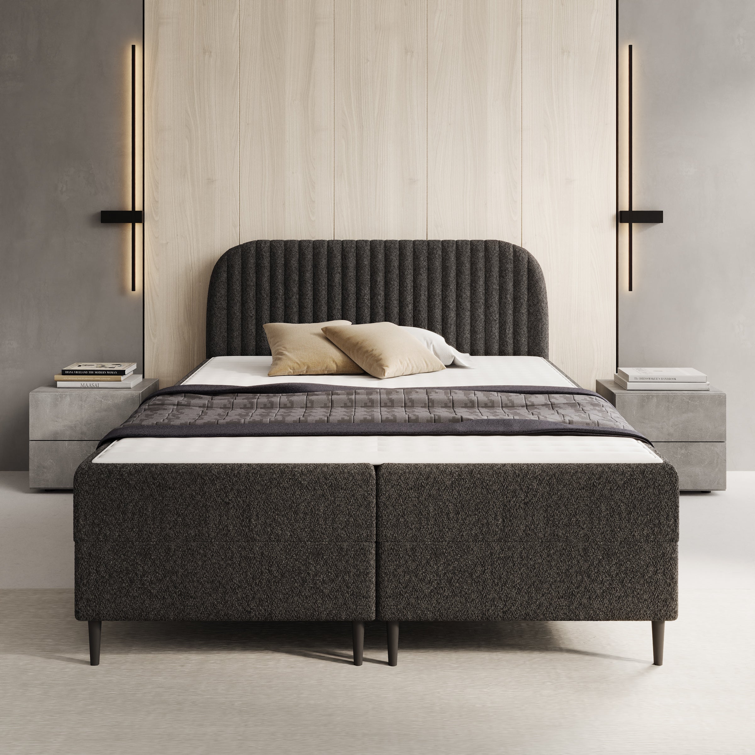 Bosque - Boxspring met opbergruimte - Teddystof zwart - 140x200 cm