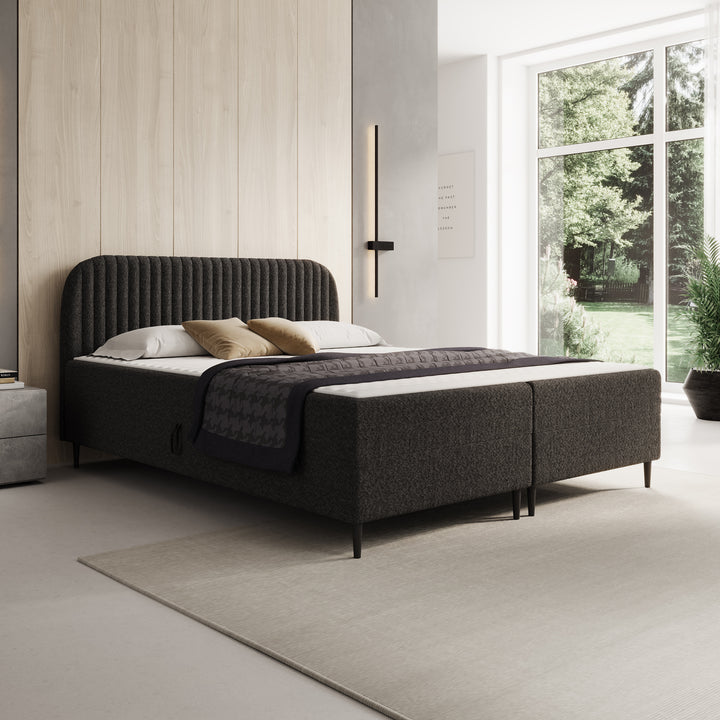 Bosque - Boxspring met opbergruimte - Teddystof zwart - 160x200 cm