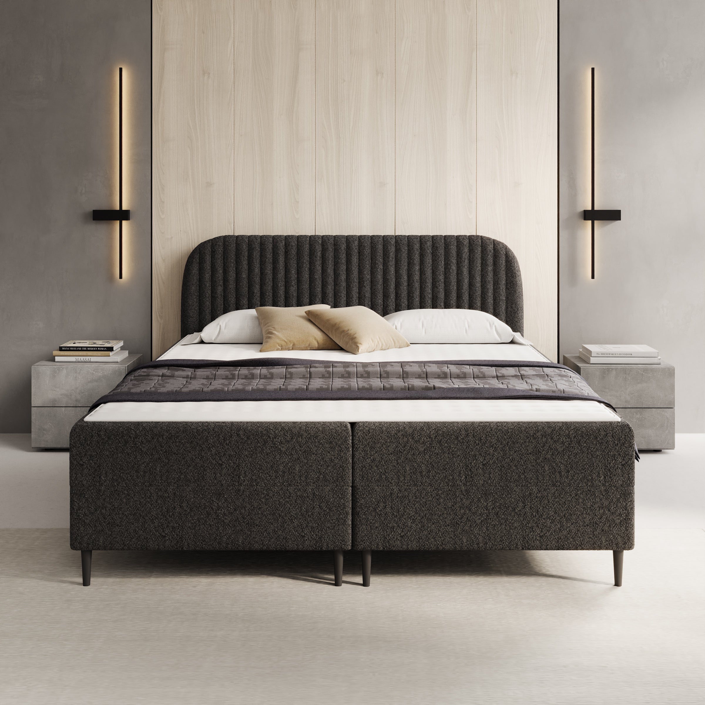 Bosque - Boxspring met opbergruimte - Teddystof zwart - 160x200 cm