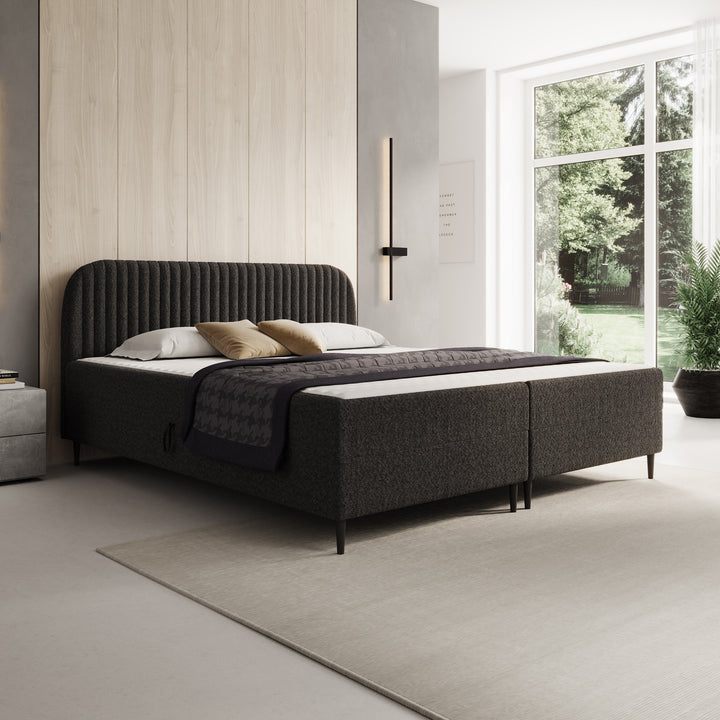 Bosque - Boxspring met opbergruimte - Teddystof zwart - 180x200 cm