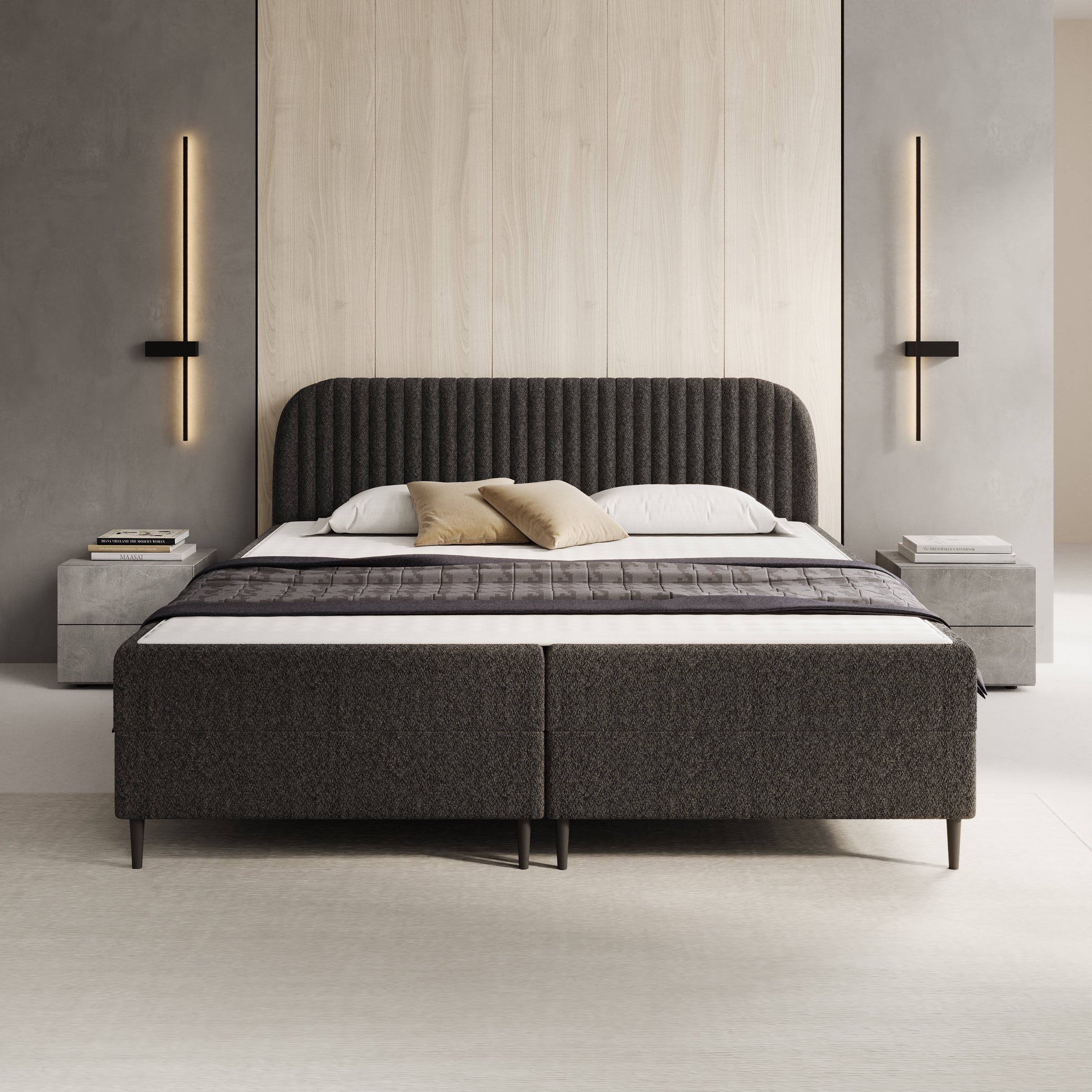 Bosque - Boxspring met opbergruimte - Teddystof zwart - 180x200 cm