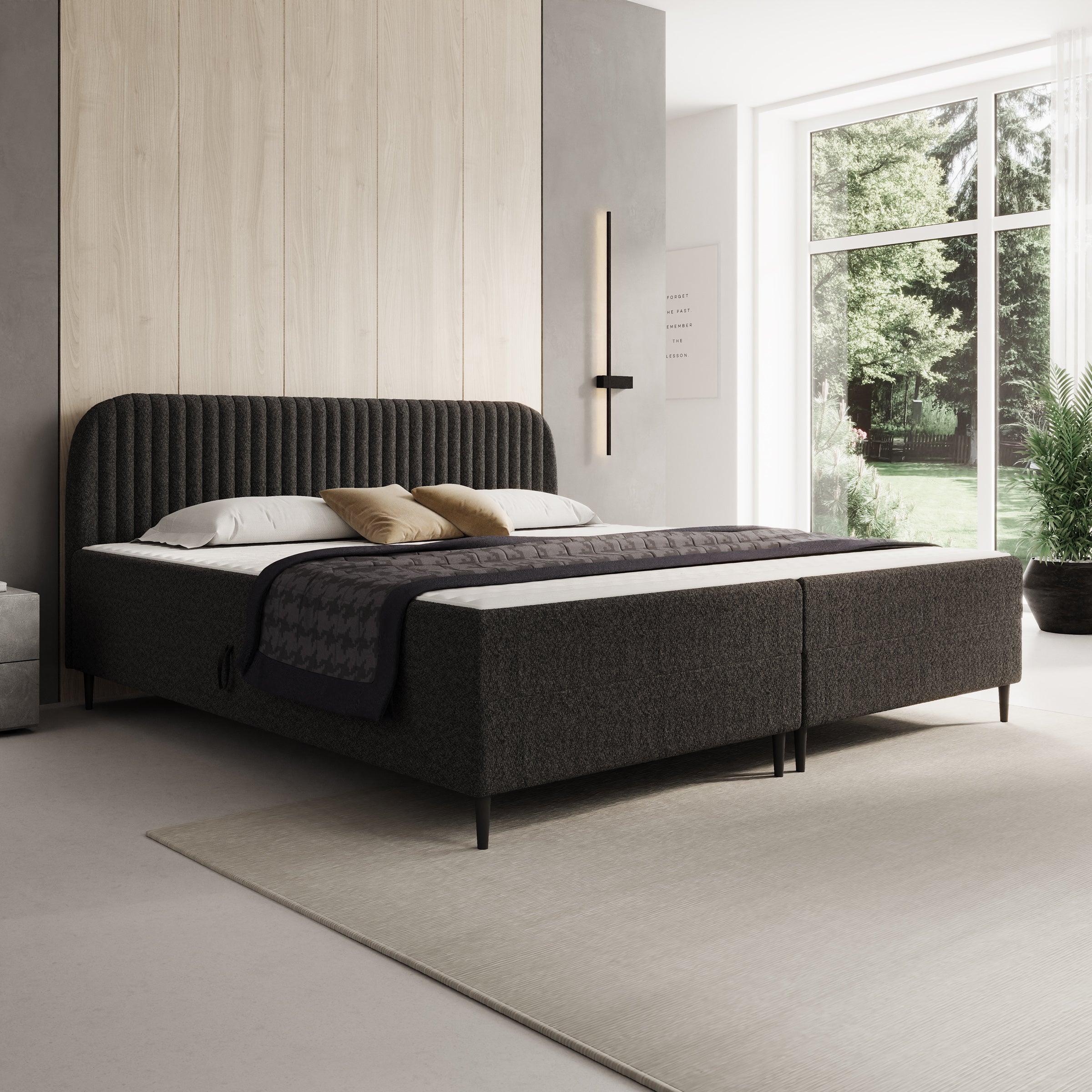 Bosque - Boxspring met opbergruimte - Teddystof zwart - 200x200 cm