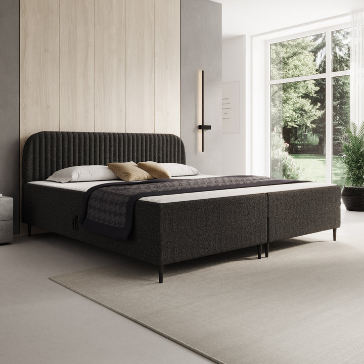 Bosque - Boxspring met opbergruimte - Teddystof zwart - 200x200 cm