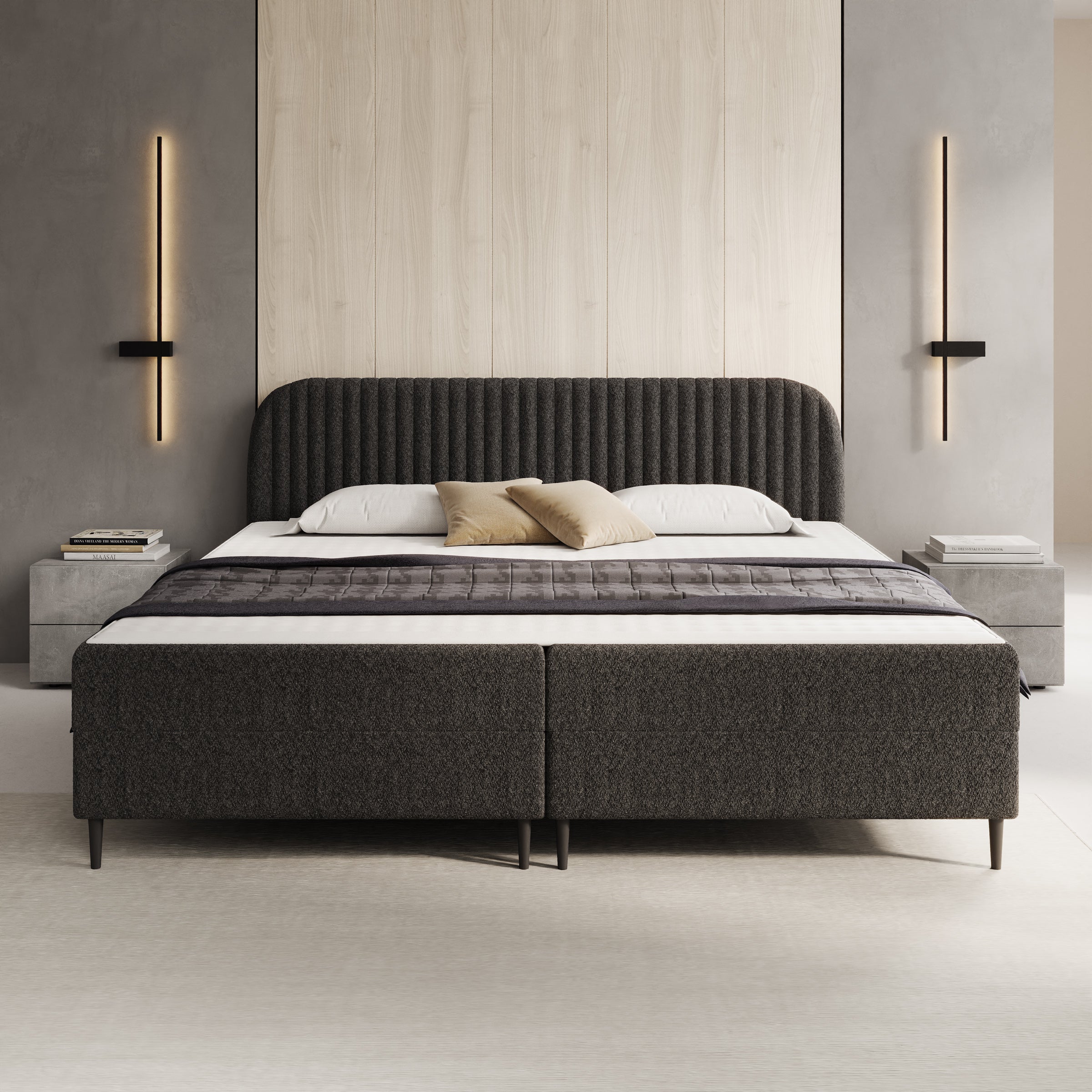 Bosque - Boxspring met opbergruimte - Teddystof zwart - 200x200 cm