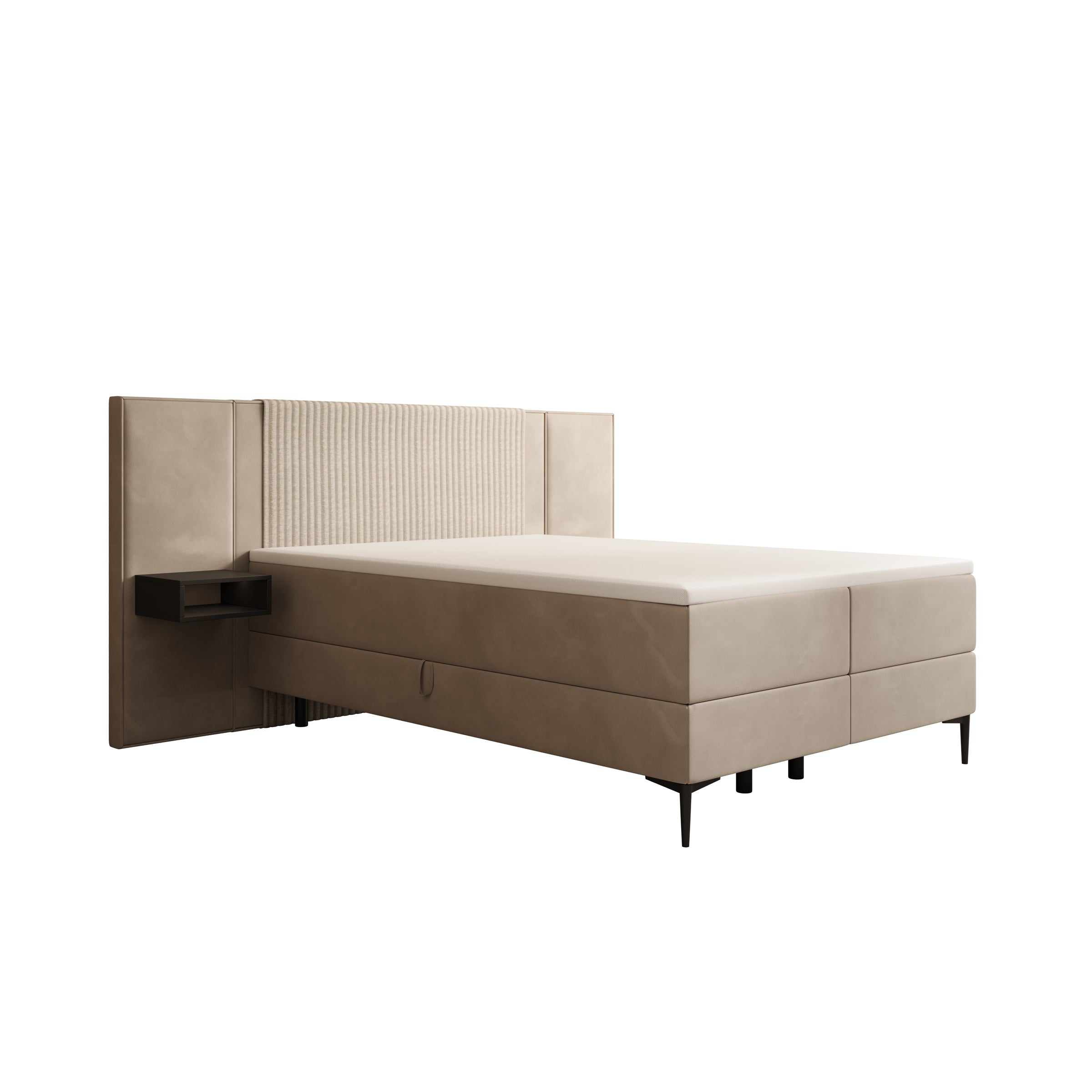 Boyd - Boxspring met nachtkastjes en LED - Velvet beige - 140x200 cm