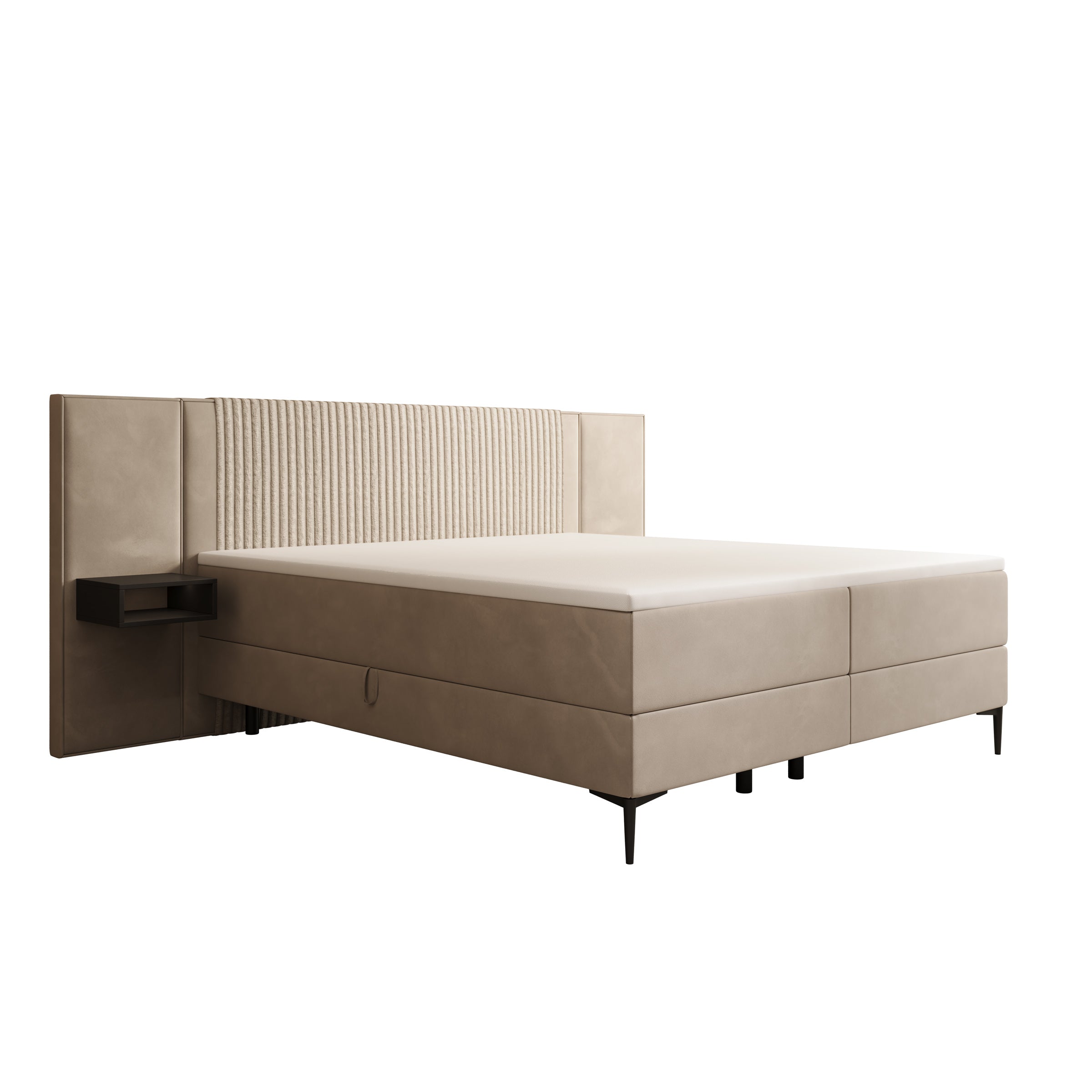 Boyd - Boxspring met nachtkastjes en LED - Velvet beige - 180x200 cm