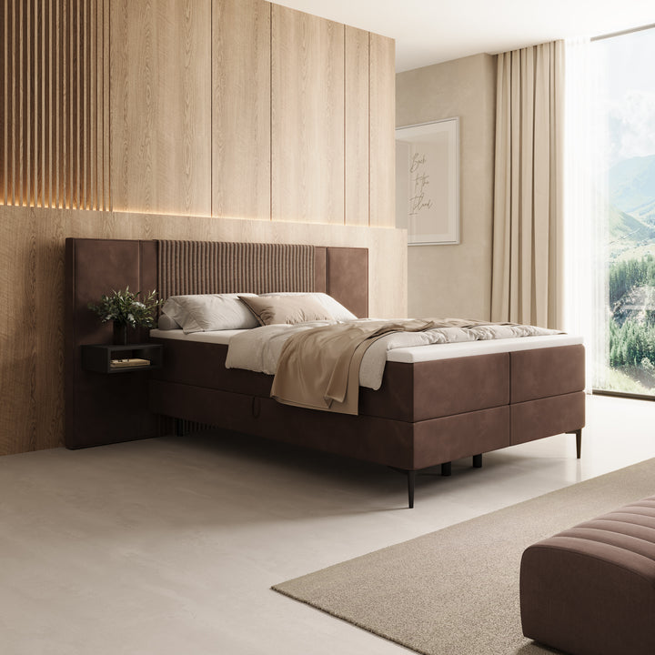 Boyd - Boxspring met nachtkastjes en LED - Velvet bruin - 140x200 cm