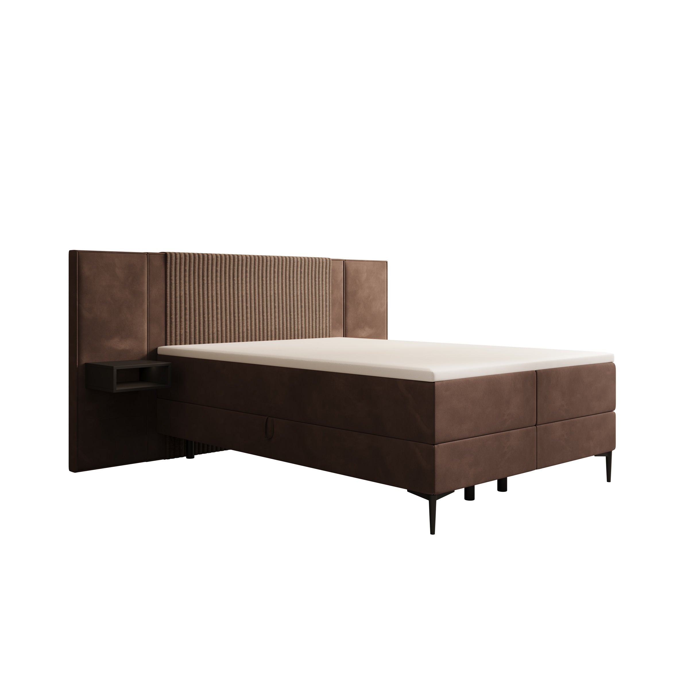Boyd - Boxspring met nachtkastjes en LED - Velvet bruin - 140x200 cm