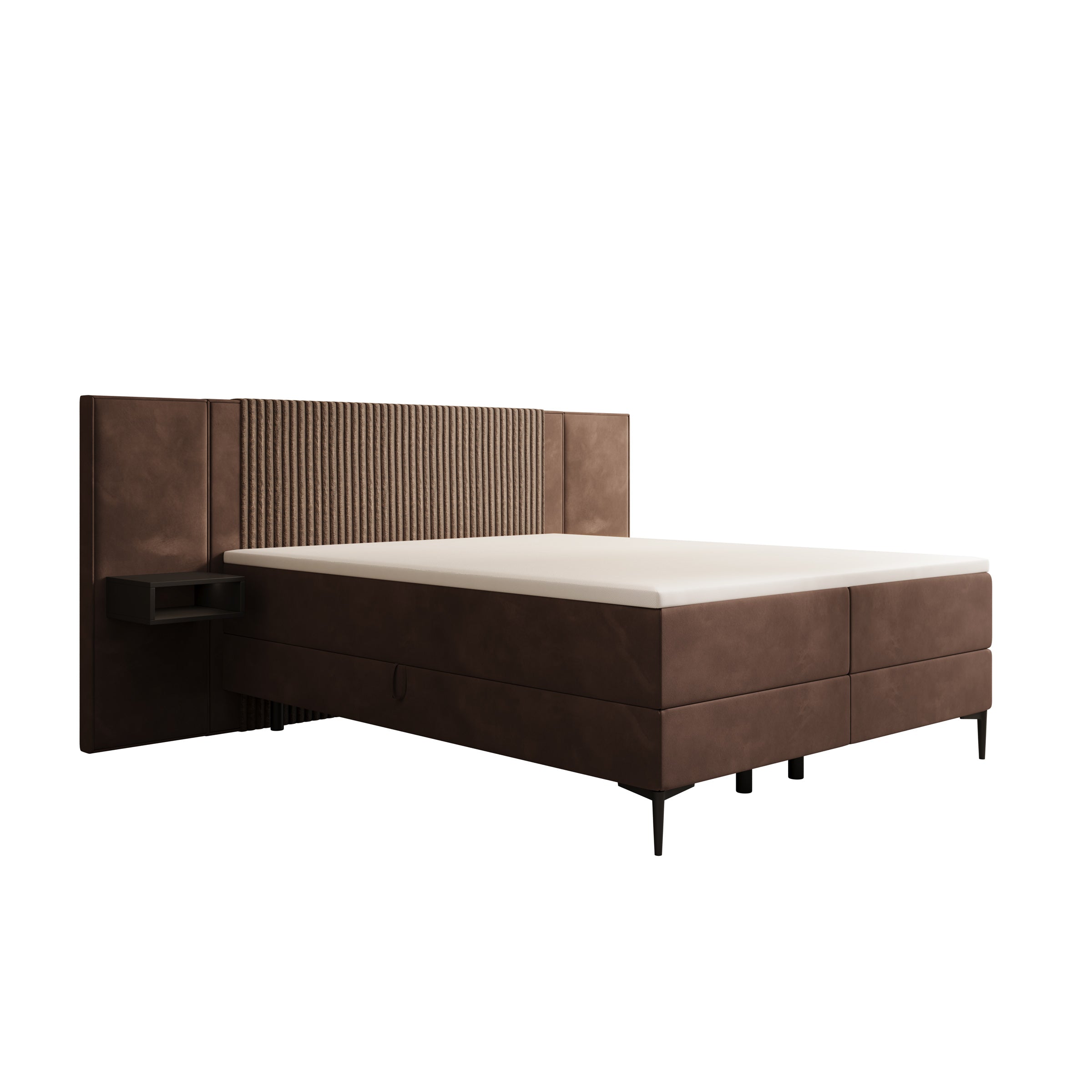 Boyd - Boxspring met nachtkastjes en LED - Velvet bruin - 160x200 cm