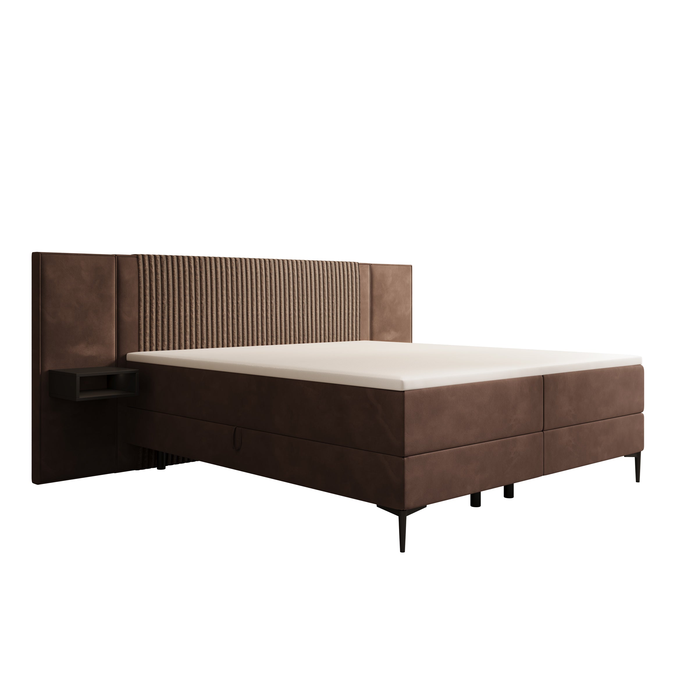 Boyd - Boxspring met nachtkastjes en LED - Velvet bruin - 180x200 cm