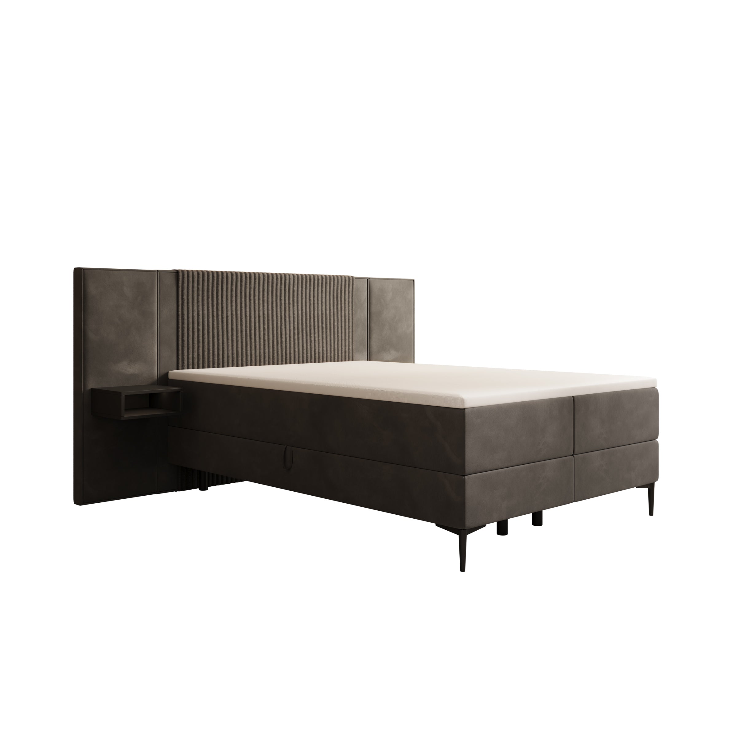 Boyd - Boxspring met nachtkastjes en LED - Velvet zwart - 140x200 cm
