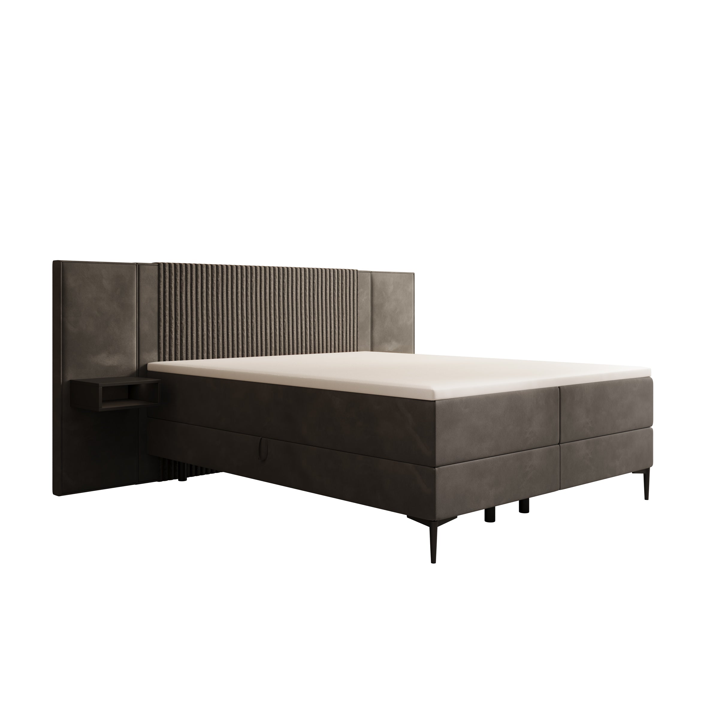 Boyd - Boxspring met nachtkastjes en LED - Velvet zwart - 160x200 cm