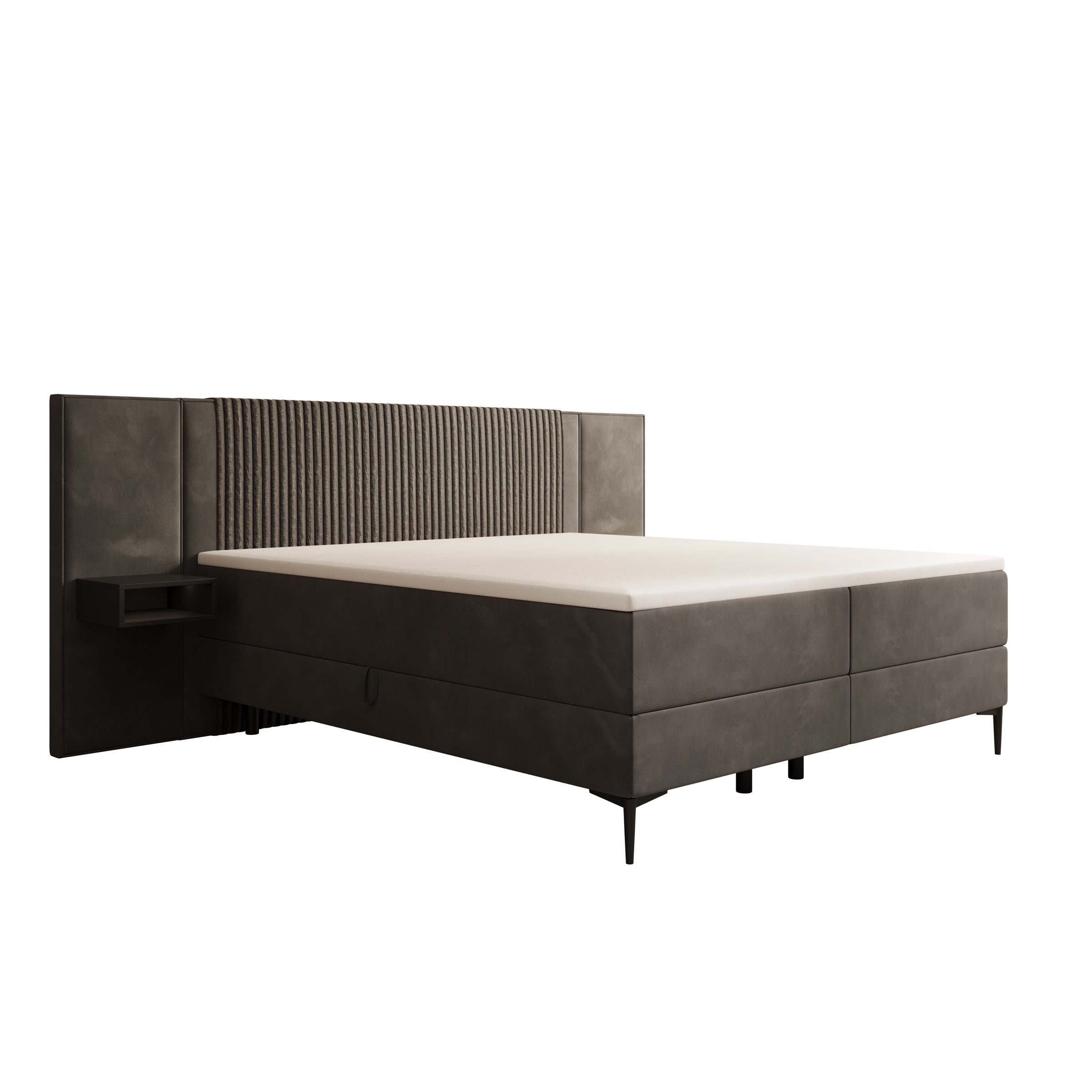 Boyd - Boxspring met nachtkastjes en LED - Velvet zwart - 180x200 cm