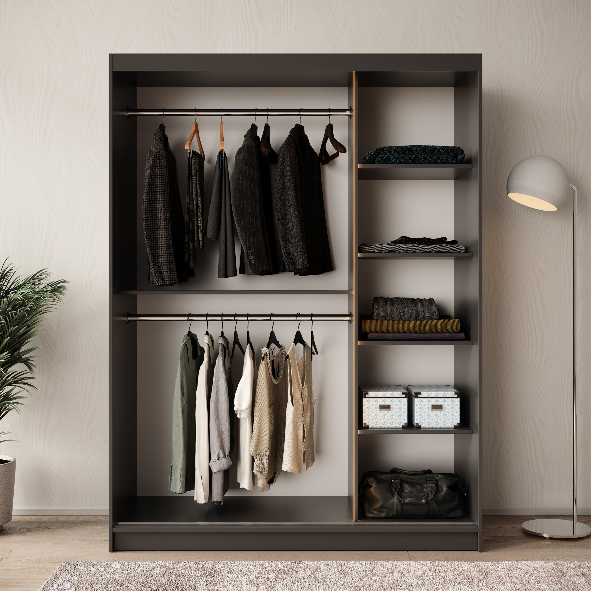 Bravanti - Kledingkast - Zwart - 150x62x200 cm